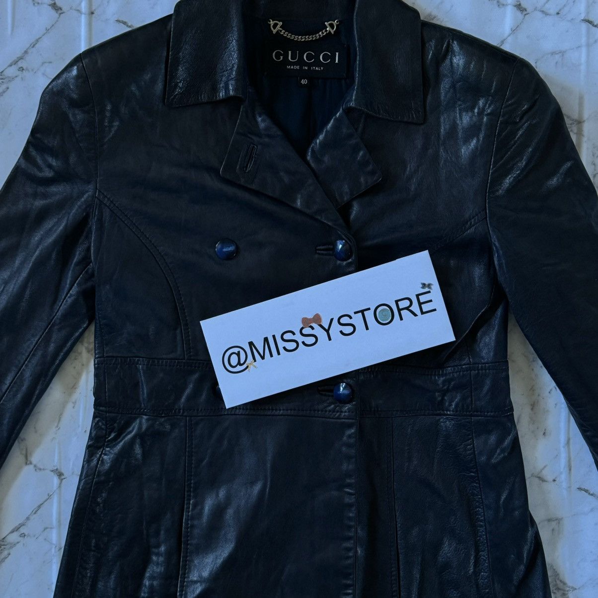 Gucci Gucci Tom Ford Vintage Leather Jacket Coat Dark Navy Y2K Size S / US 4 / IT 40 - 14 Thumbnail