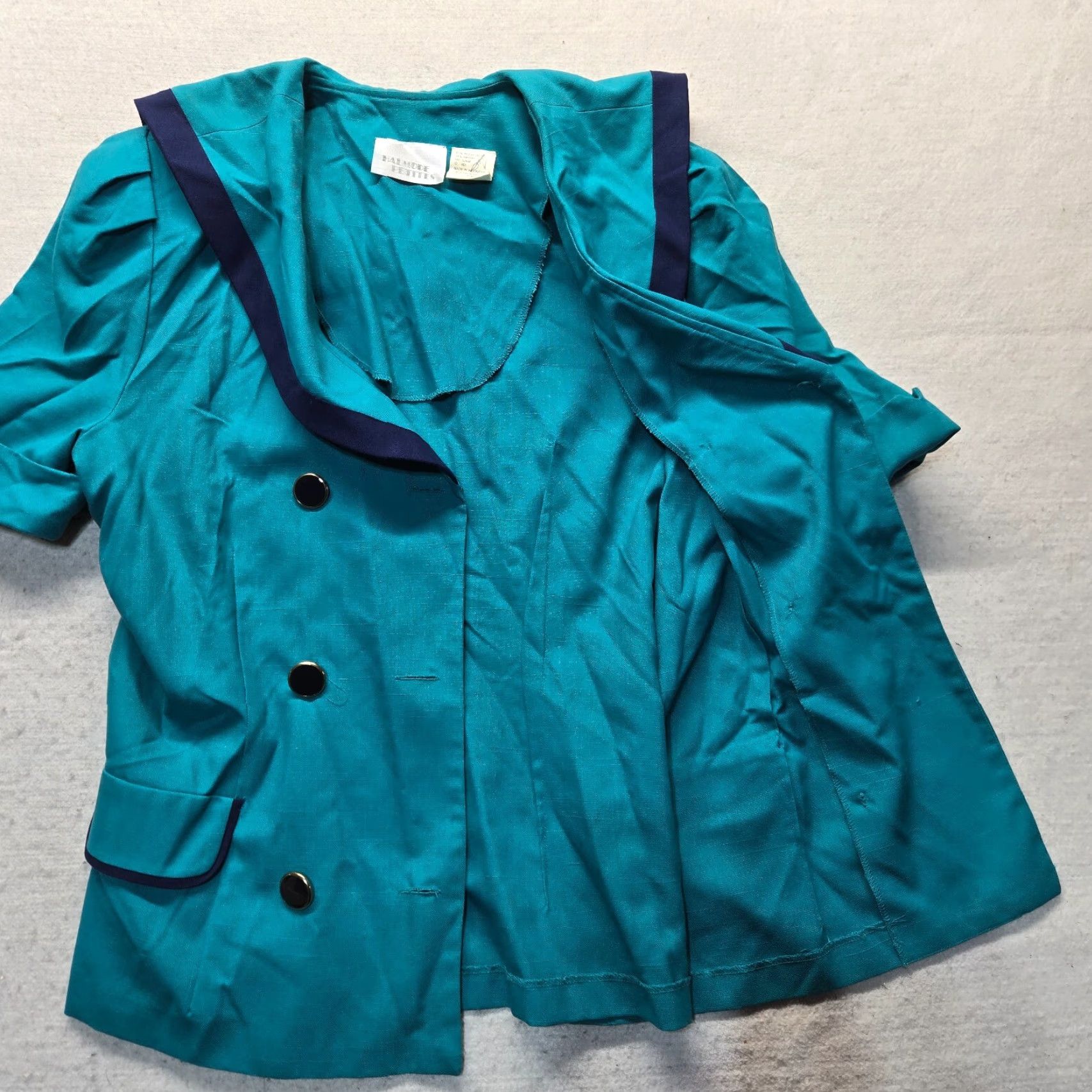 Vintage Halmode Petites Blazer Jacket Women's Size 14 Adult Teal Green Blue Single-Breasted Jacket Size 36" / US 14 / IT 50 - 2 Thumbnail
