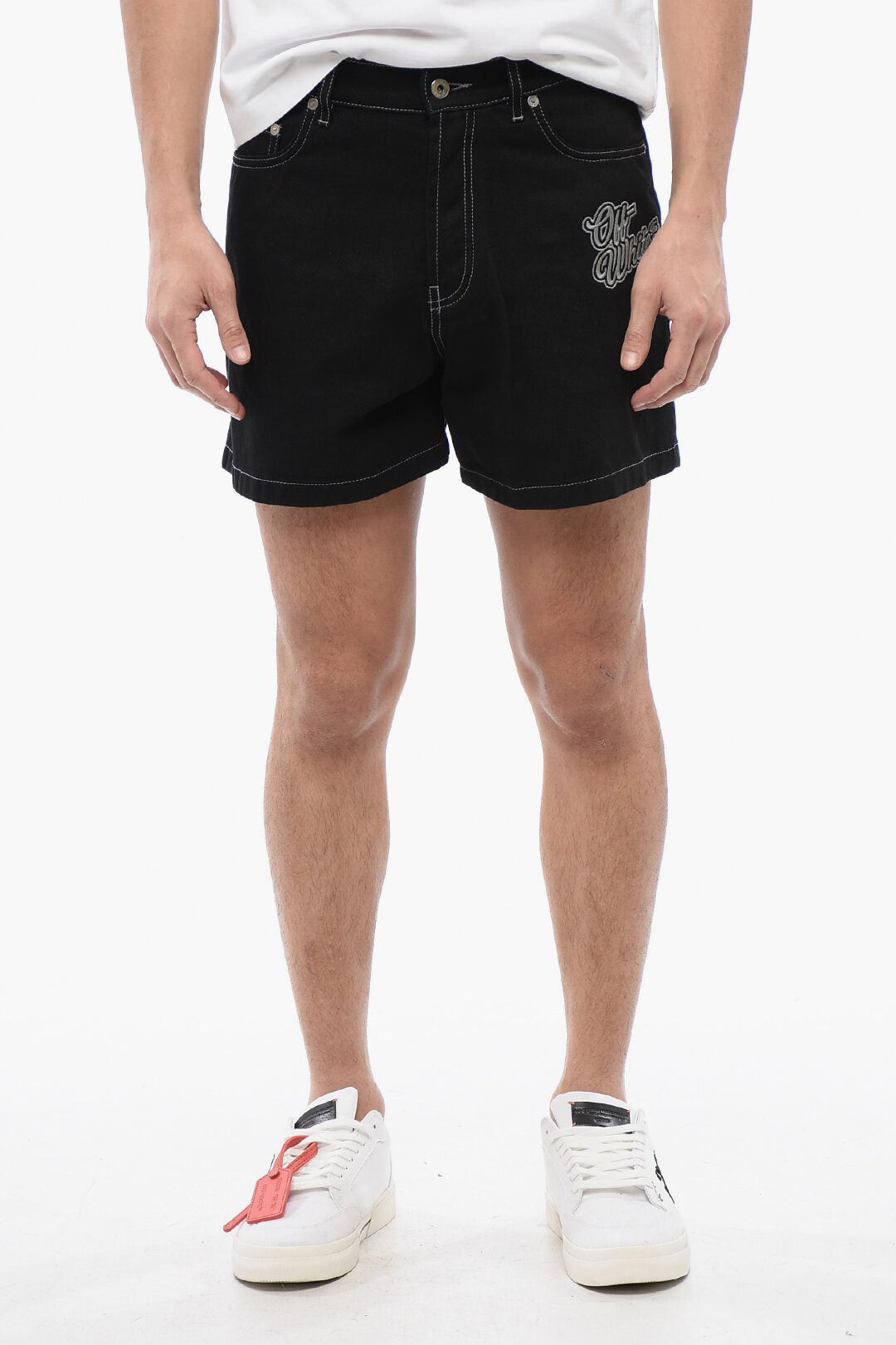 Off-White Dark-Wash Shorts with Logo Embroidery Size US 31 - 1 Thumbnail