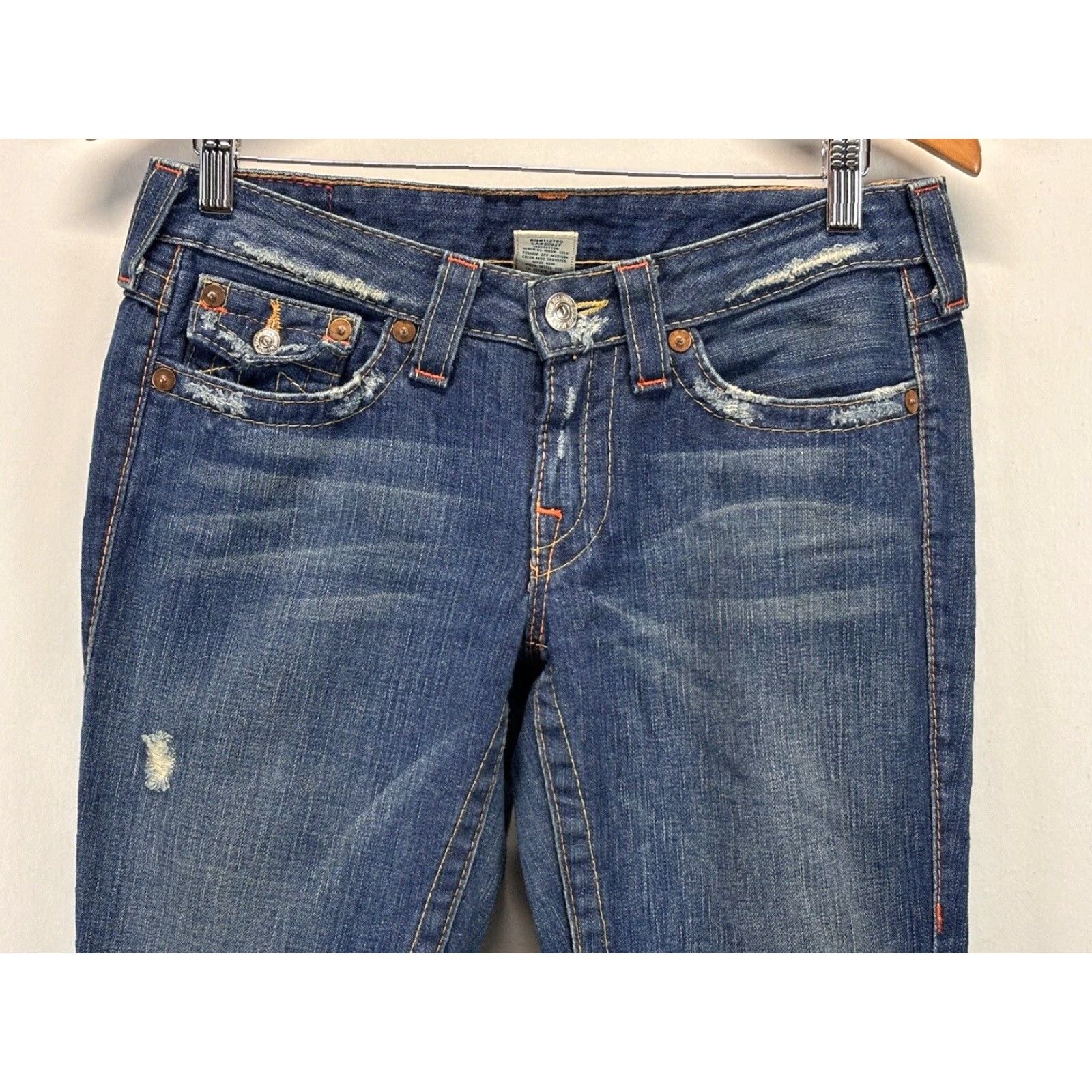 True Religion True Religion Women's Distressed Low Rise Bootcut Jeans Blue Sz 29 Size 29" - 2 Thumbnail
