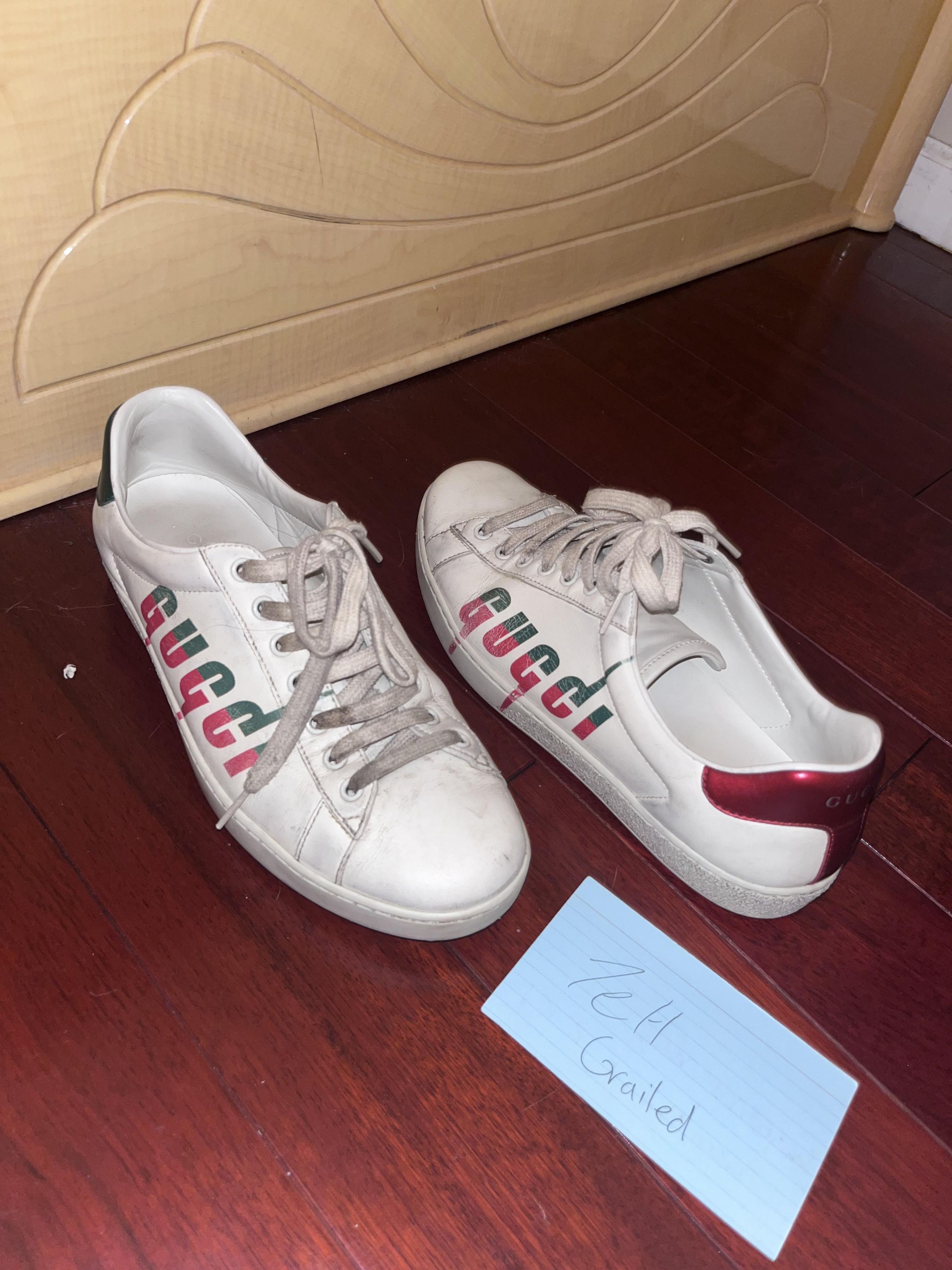 Gucci Gucci Men's Ace Distressed Leather Low-Top Sneaker Size US 8.5 / EU 41-42 - 2 Thumbnail