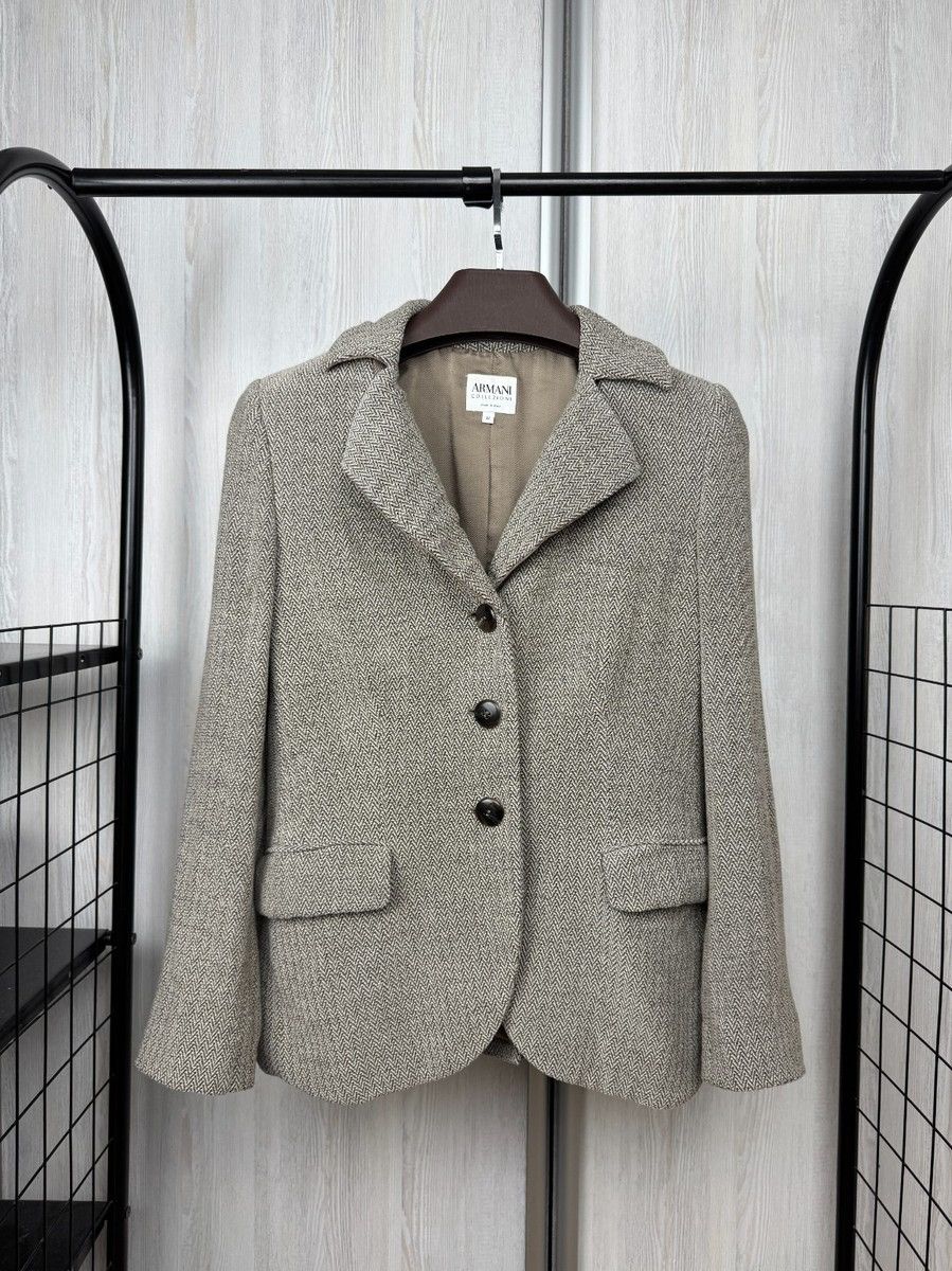 Armani Collezioni Armani Collezioni made in Italy grey wool herringbone blazer Size M / US 6-8 / IT 42-44 - 1 Thumbnail