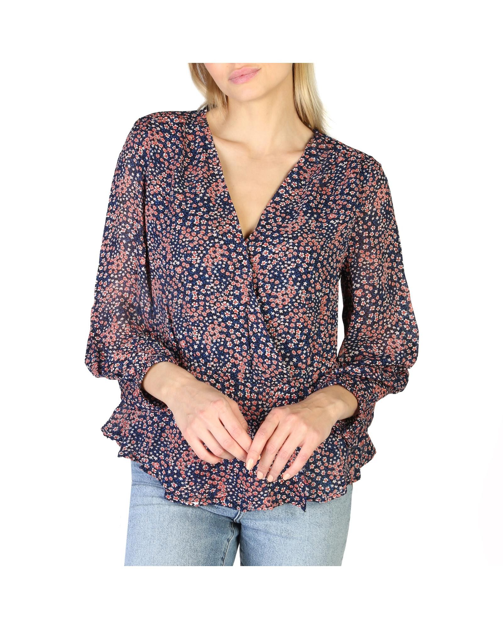 image of Pepe Jeans Floral Print V-Neck Shirt in Blue, Women's (Size XS)