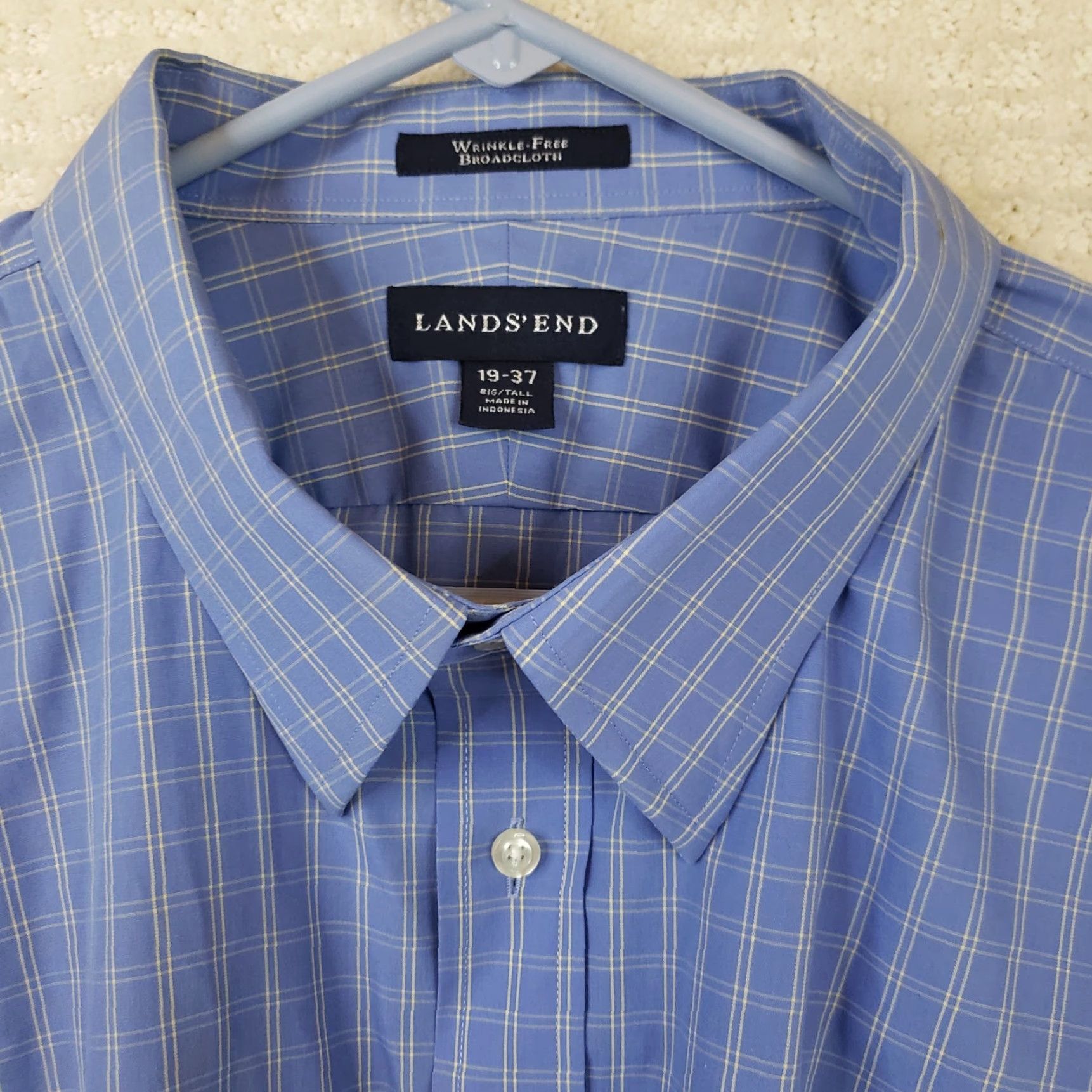 Lands' End Lands' End Men's Big & Tall 19-37 Traditional Fit Blue Check No Iron Twill Shirt Size US XXL / EU 58 / 5 - 5 Thumbnail