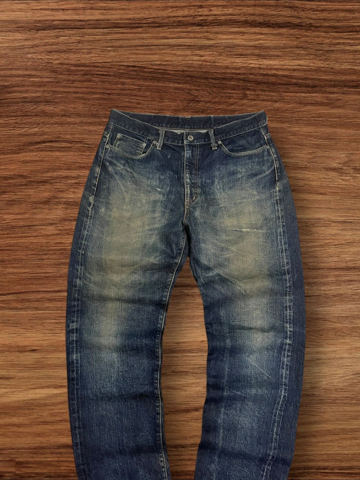 WHIZ LIMITED Whiz Limited Mud Indigo Washed Distress Selvedge Loose Jeans Size US 33 - 4 Thumbnail