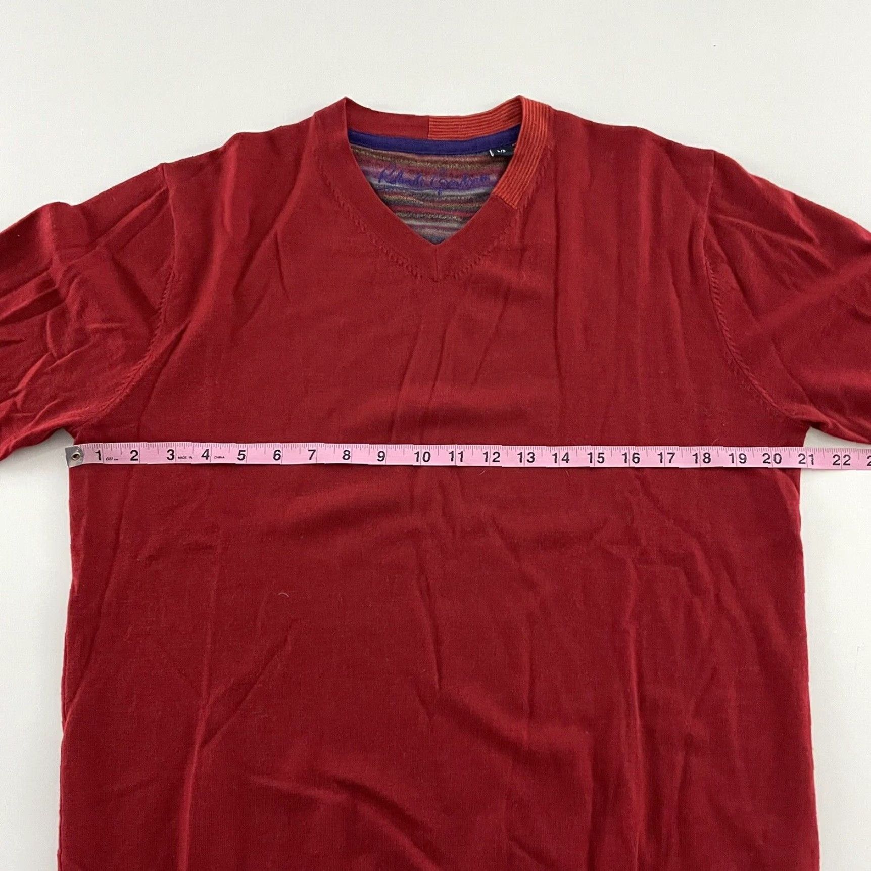 Robert Graham Robert Graham V-Neck Pullover Sweater Long Sleeve Men's L Wool Red Size US L / EU 52-54 / 3 - 4 Thumbnail