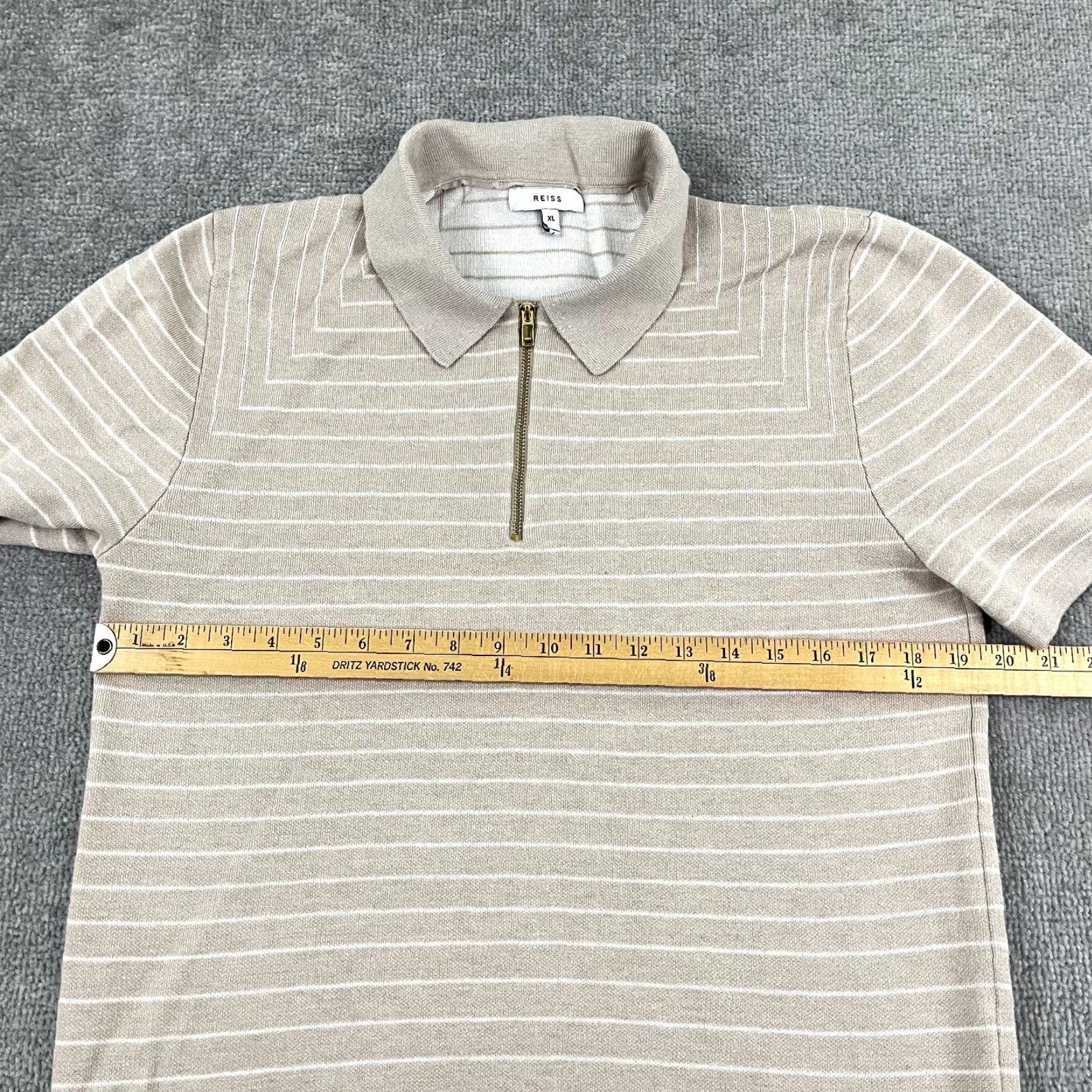 Reiss REISS Shirt Men L/XL Brown White Striped Zip Collar Preppy Old Money Jumper Polo Mens Size US XL / EU 56 / 4 - 5 Thumbnail