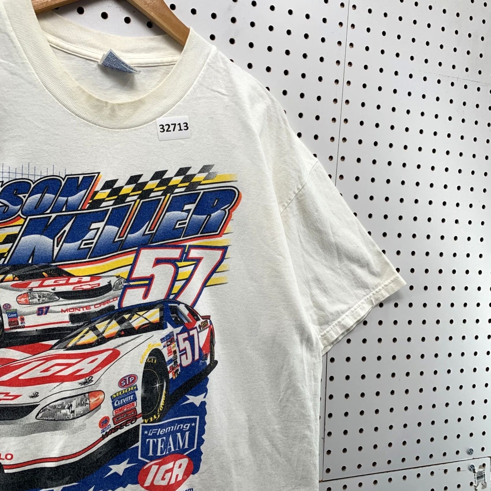 Hanes VINTAGE Jason Keller IGA SHirt WHite Mens XL Car Racing Distressed 24x29.5 Size US XL / EU 56 / 4 - 5 Thumbnail