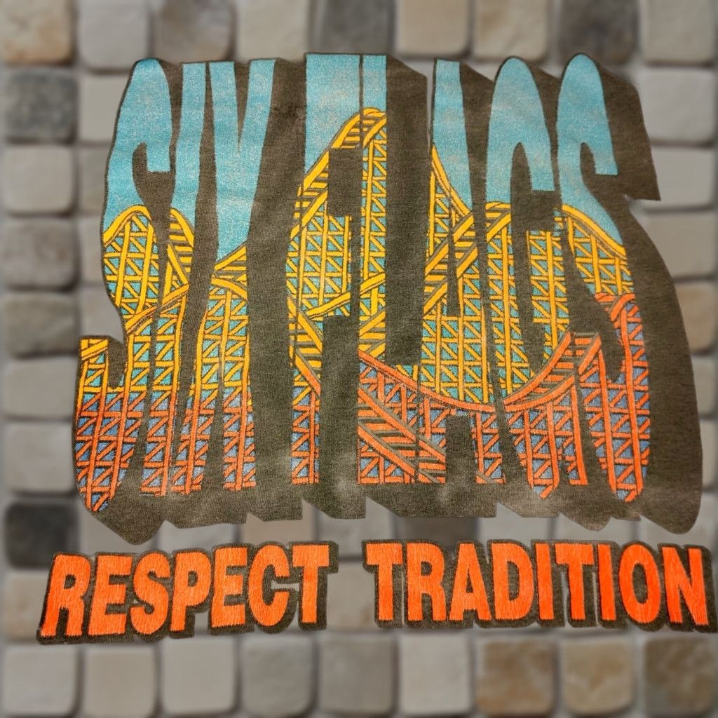 Vintage VINTAGE Six Flags Shirt S/M Blue Cotton Short Sleeve Crew Neck Regular Single Stitch Th rill Seeker Roller Coaster Respect Tradition Men T-Shirt Size US S / EU 44-46 / 1 - 1 Thumbnail