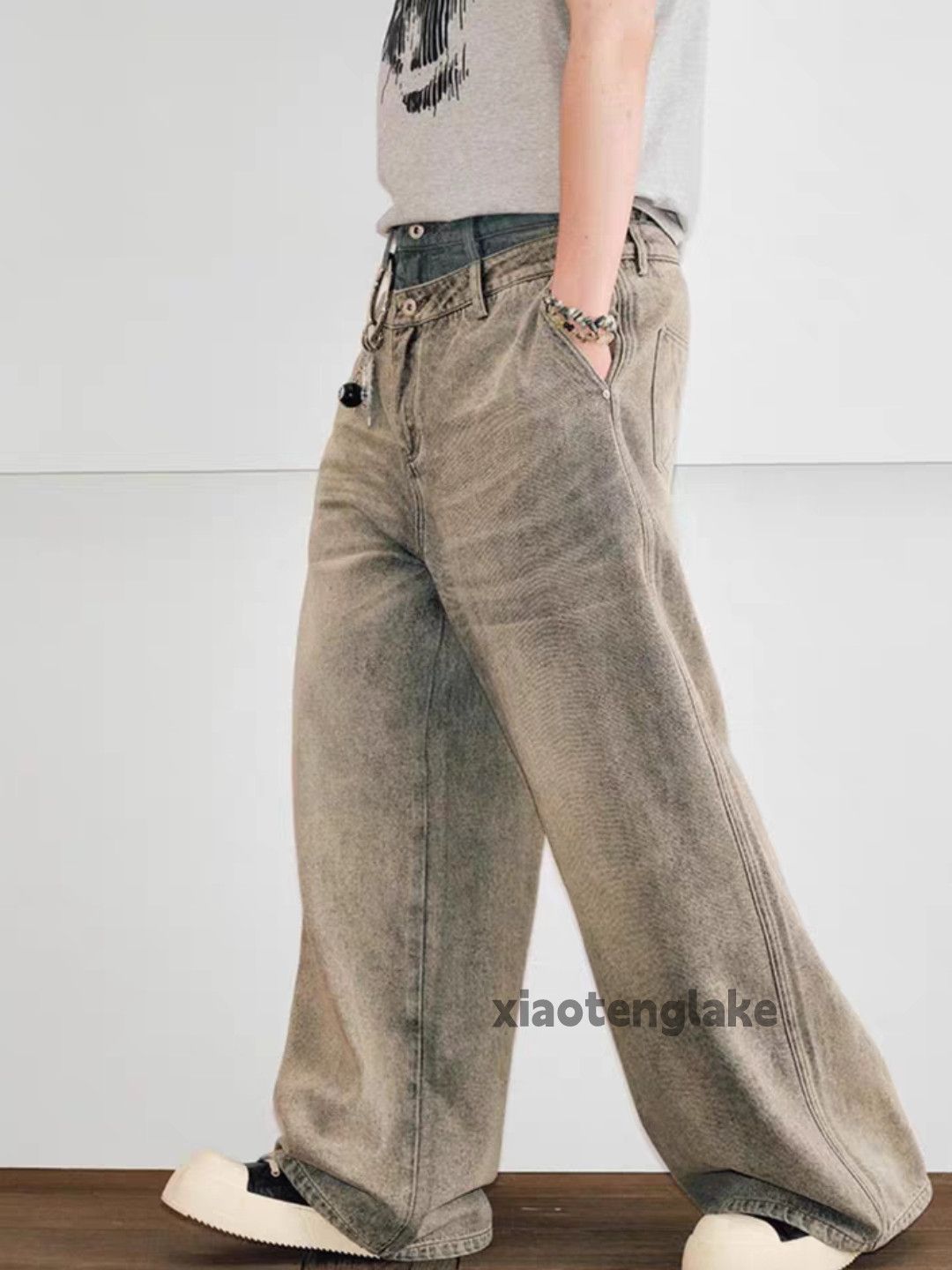 Jean × Vintage Washed faded loose baggy patchwork yuppie hiphop jeans Size US 34 / EU 50 - 1 Thumbnail