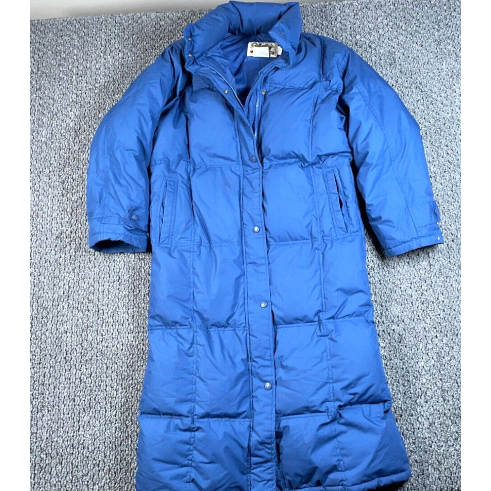 image of Vintage Cabela's Goose Down Full Length Puffer Coat Women's Small Blue Jacket No Hood in White