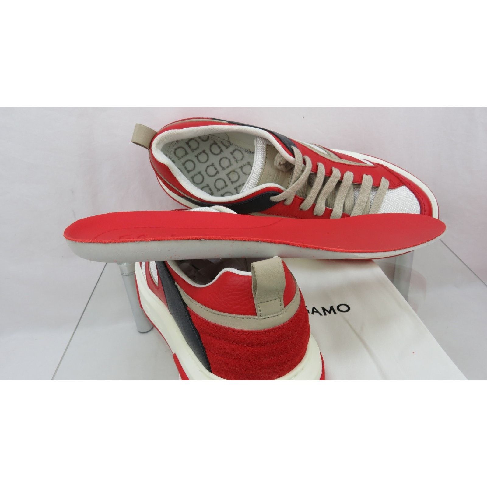 Salvatore Ferragamo FERRAGAMO CASSINA RED BLACK LEATHER LOGO LACE SNEAKERS 10 IT Size US 11 / EU 44 - 9 Thumbnail