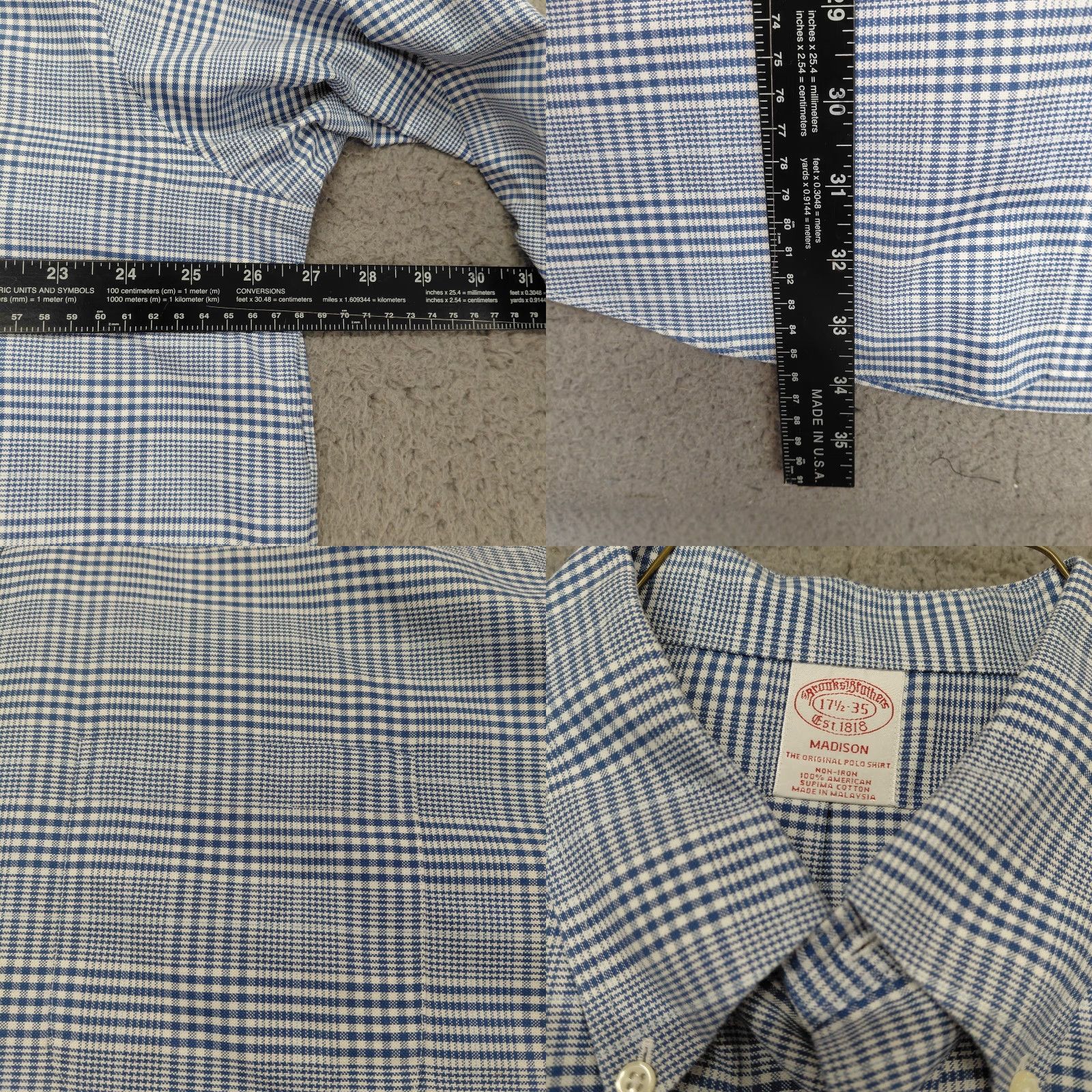 Brooks Brothers VINTAGE Brooks Brothers Madison Shirt Mens 17.5-35 Blue Glen Check Long Sl Oxford Shirt? Size US XXL / EU 58 / 5 - 8 Thumbnail