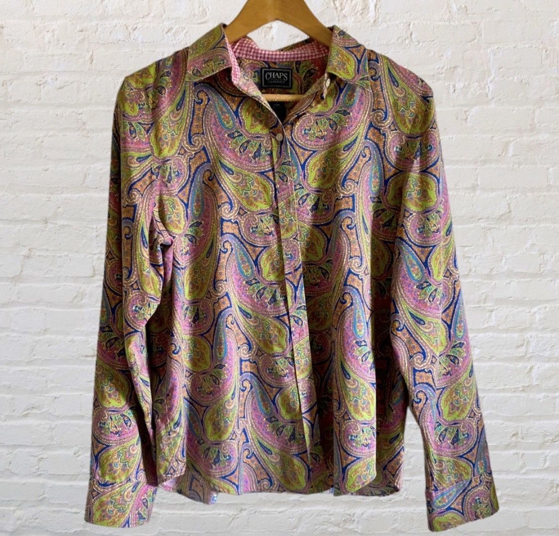 Chaps Ralph Lauren RALPH LAUREN CHAPS PAISLEY FLIP CUFF BUTTON UP BLOUSE SZ L Size L / US 10 / IT 46 - 7 Thumbnail