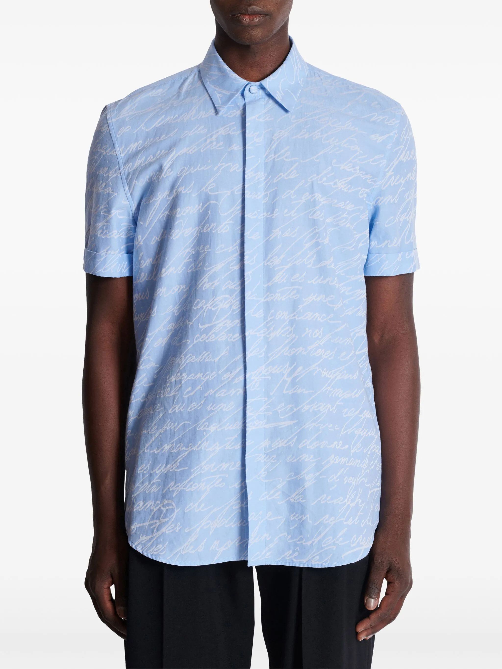 Balmain o1mt1gz0126 Love Letter Jacquard Short Sleeve Shirt in Blue Size US L / EU 52-54 / 3 - 4 Thumbnail