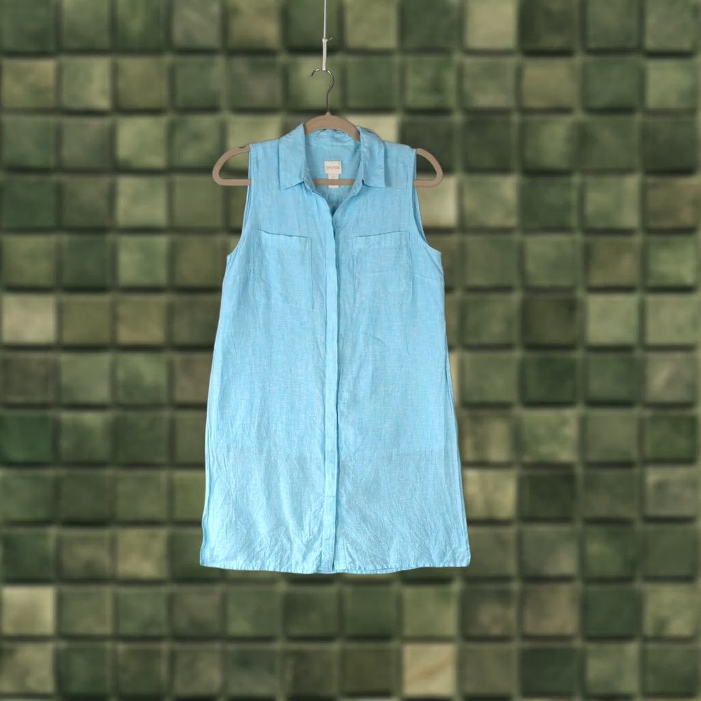 Vintage Chicos Linen Tunic Top Womens XS Blue Sleeveless V-Neck Button slits lagenlook Beach Bohemian Coastal Size XS / US 0-2 / IT 36-38 - 1 Thumbnail