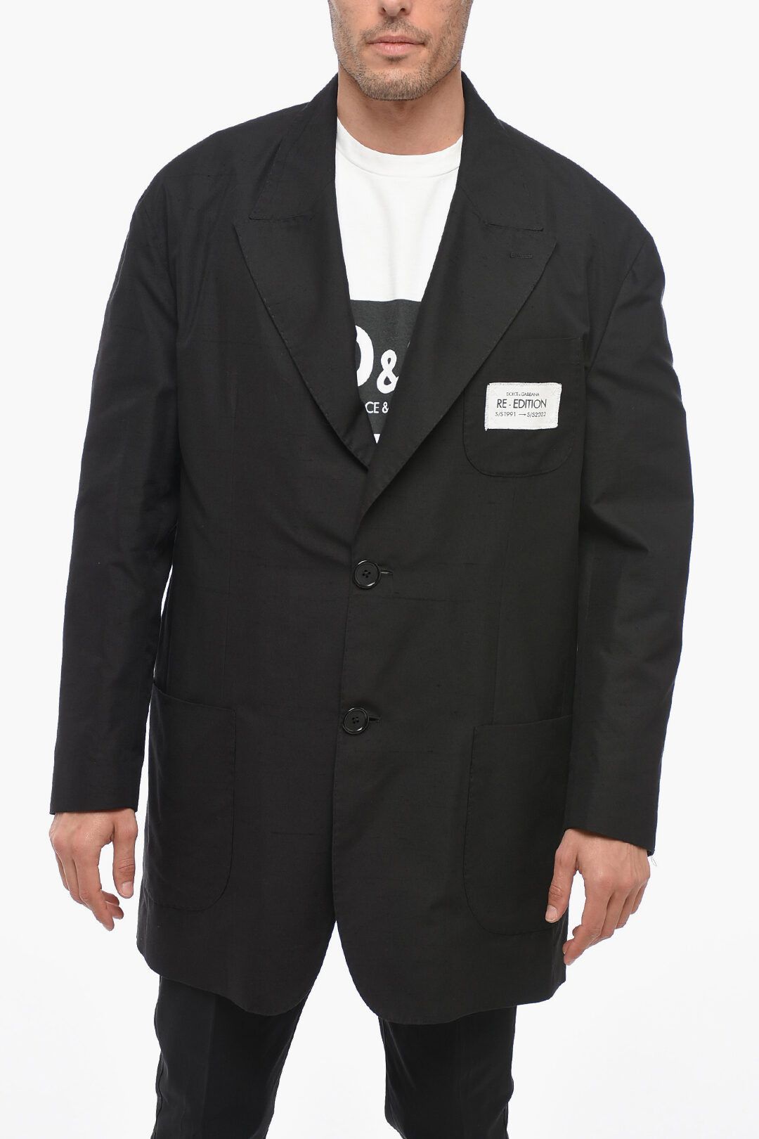 Dolce & Gabbana og1mm0825 Re-Edition Silk Blend Slim Fit Blazer in Black Size US S / EU 44-46 / 1 - 1 Thumbnail