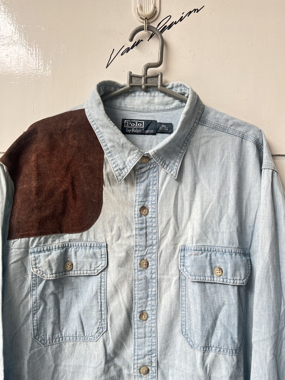 Polo Ralph Lauren POLO Ralph Laurent Leather Suede Chambray Shirt Size US XXL / EU 58 / 5 - 3 Thumbnail