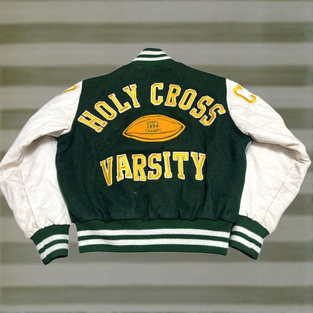 Vintage VINTAGE Empire Union Made Holy Cross Football Letterman Jacket Wool Leather 90’s Size US XL / EU 56 / 4 - 1 Thumbnail