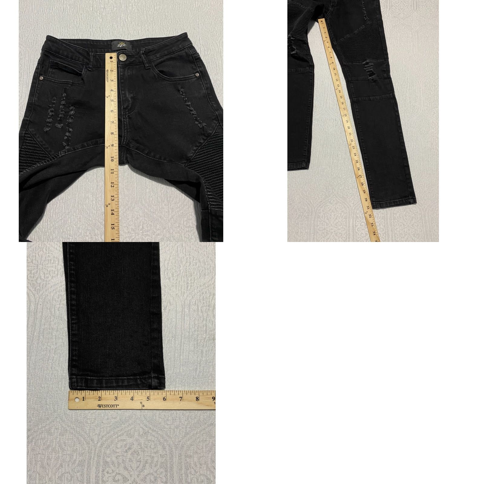 Denime ZLZ Denim Jeans Men's Slim 30×31 Black Distressed Ripped 5-Pocket Denim Jeans Men's Size 30 Regular Black ZLZ Denim Biker Style Jeans Size US 30 / EU 46 - 8 Thumbnail