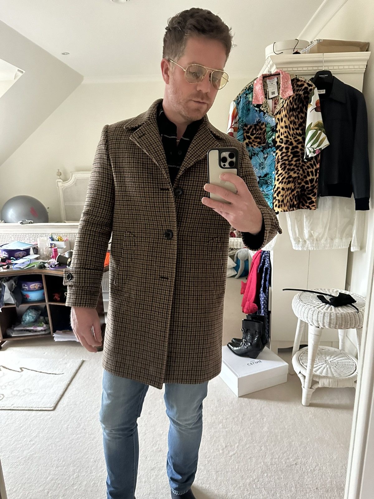 Celine FW19 Celine Pied de Poule Wool Max Coat Hedi Slimane Size US S / EU 44-46 / 1 - 6 Thumbnail