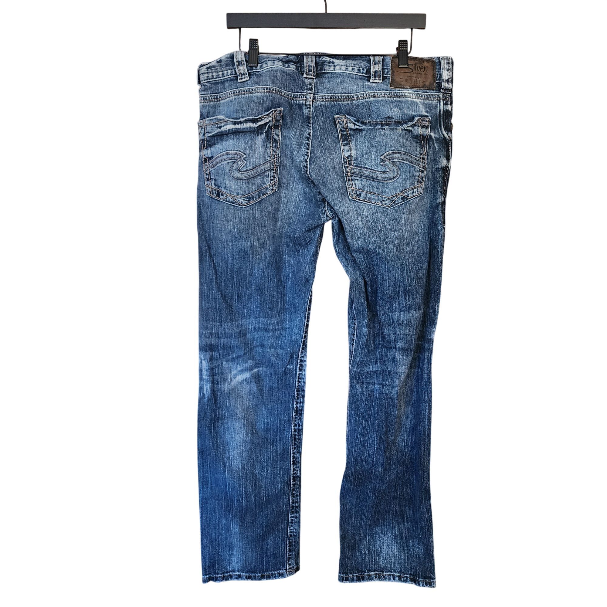 Silver Jeans Co. Silver Jeans Co Allan Mens W36/L32 Distressed Blue Denim Str Size US 36 / EU 52 - 2 Thumbnail
