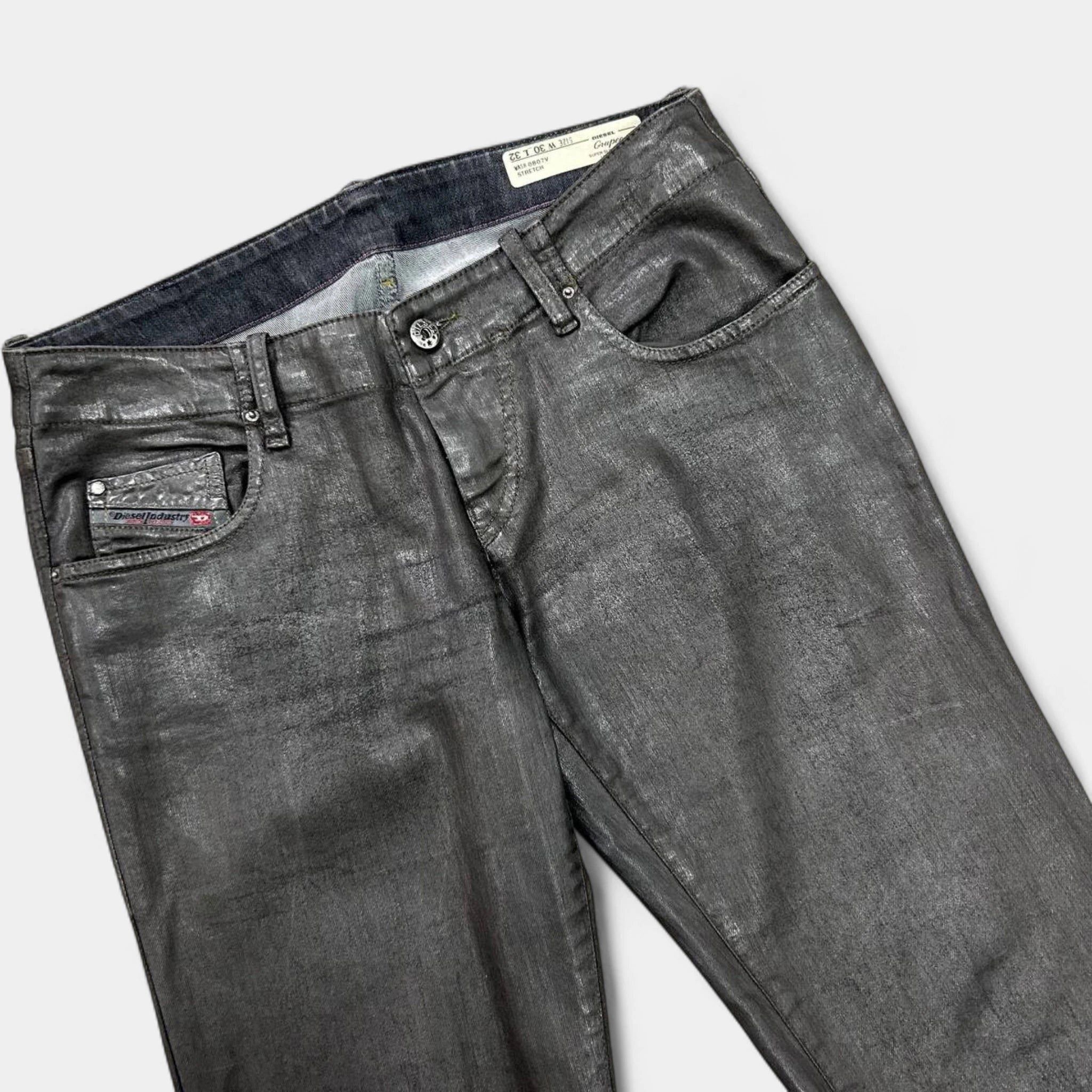 Diesel Diesel 2000's Metallic Gray Skinny Waxed Denim Pants Size US 30 / EU 46 - 2 Thumbnail