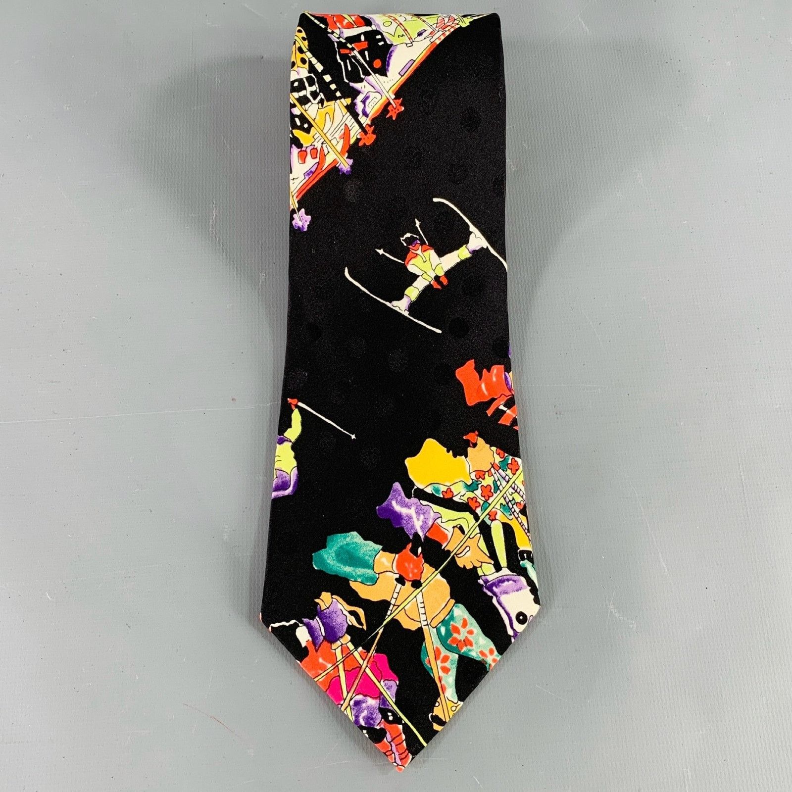 Nicole Miller NICOLE MILLER Black Multi Color Ski Figures Silk Tie Size ONE SIZE - 2 Thumbnail