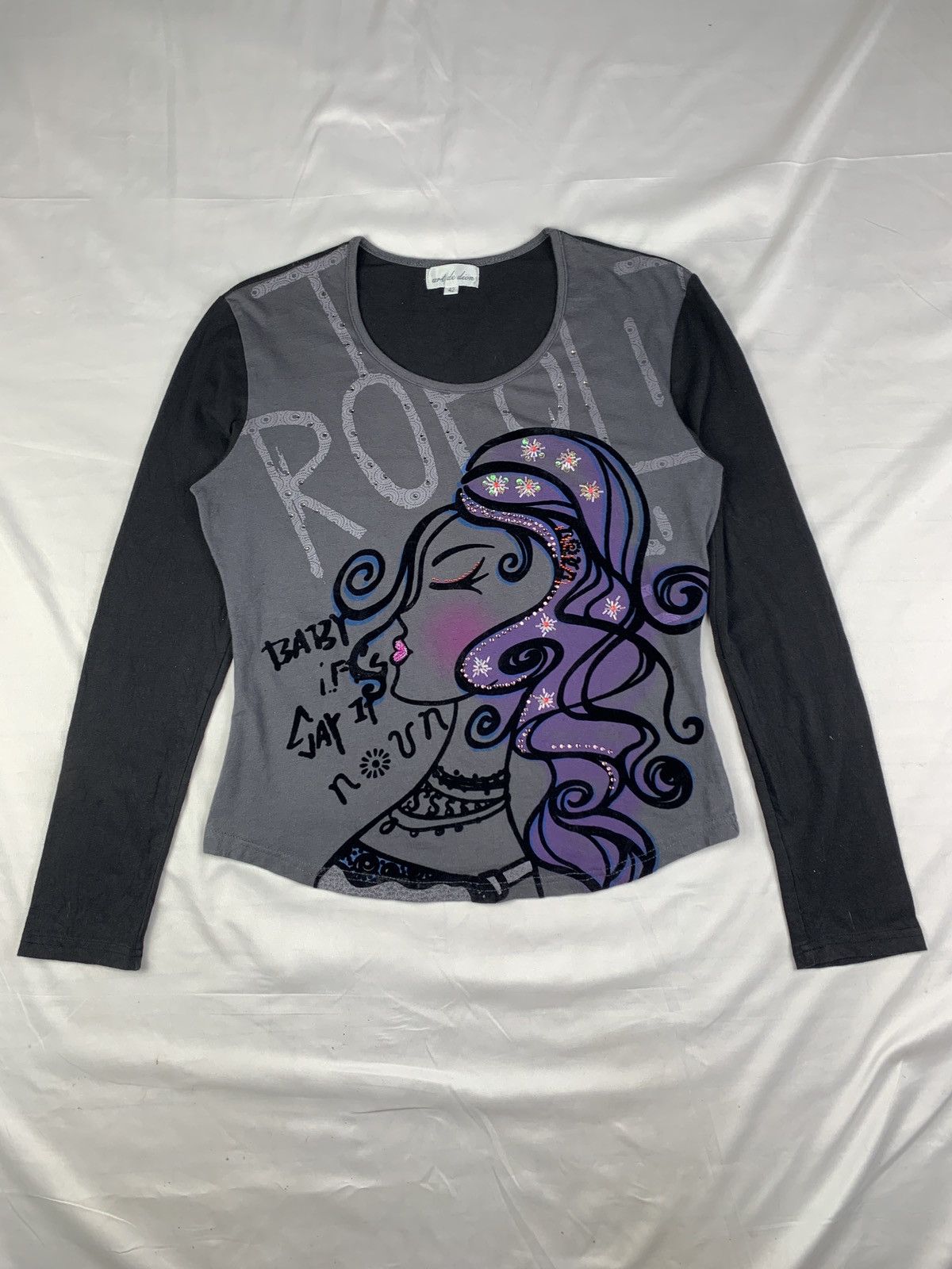 Japanese Brand 2000s art de dion Japan Girl Velvet Print Graphic Top Size L / US 10 / IT 46 - 1 Thumbnail