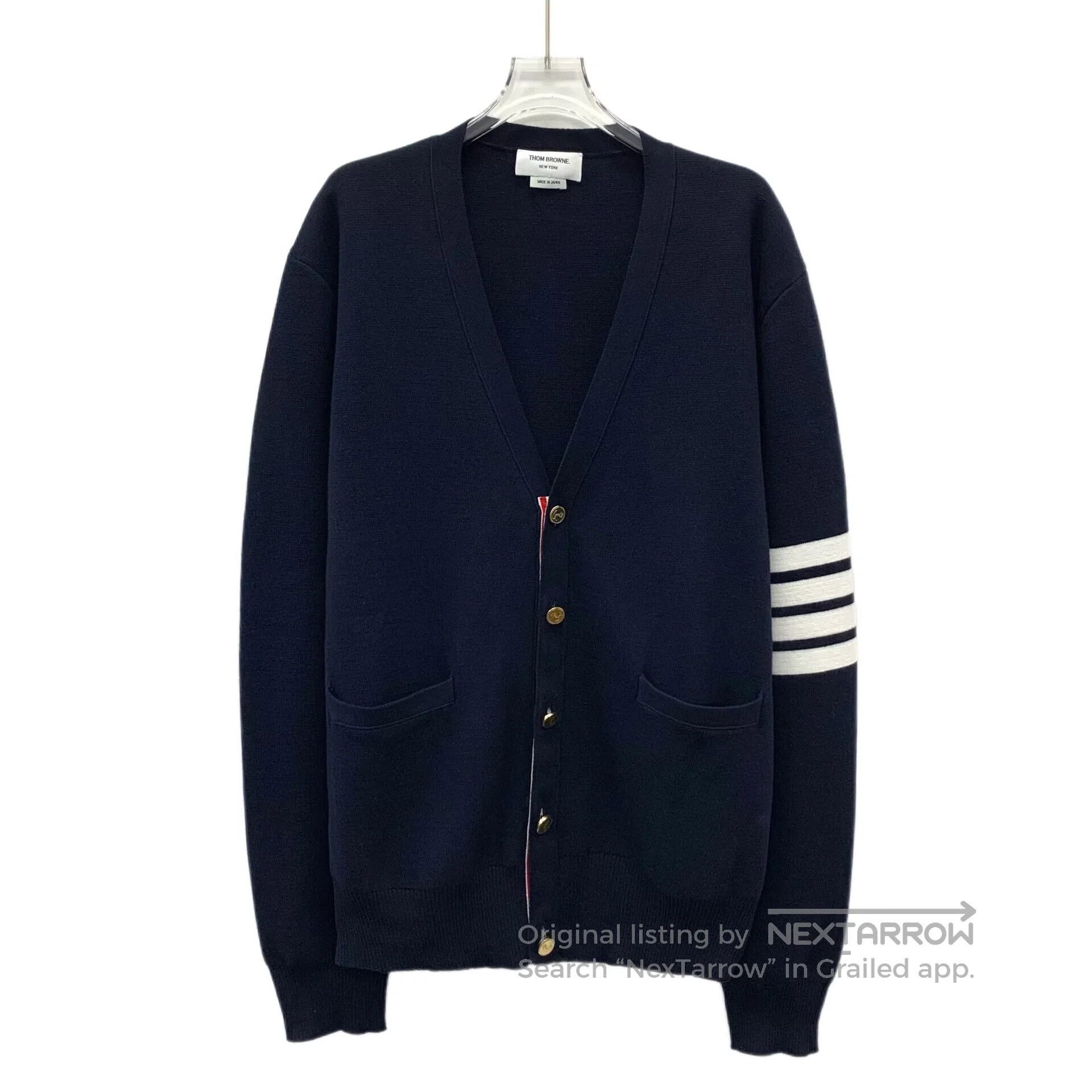 Thom Browne Thom Browne Dark blue classic four-bar cotton V-neck singl Size US XXL / EU 58 / 5 - 1 Thumbnail