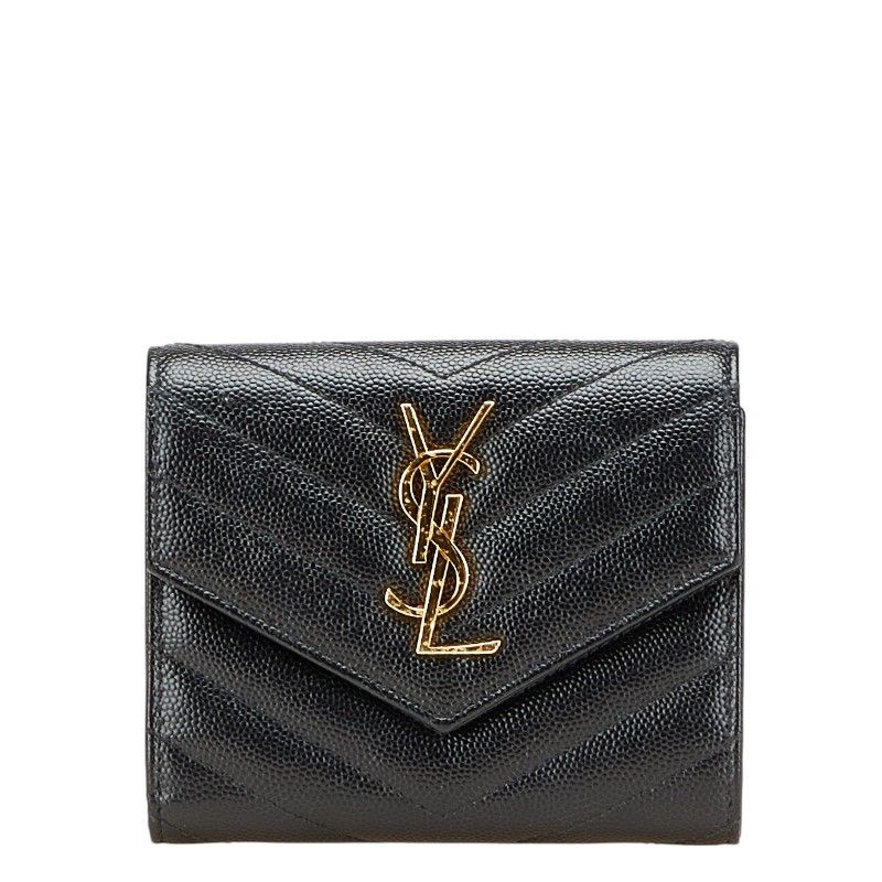 Yves Saint Laurent Saint Laurent YSL V Stitch Leather Trifold Wallet Leather Short Wallet 403943 DUTY FREE for USA