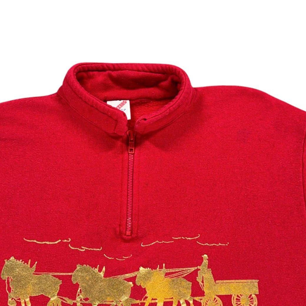Jerzees VINTAGE Jerzees Sweater Shirt Adult MEDIUM Red 90s Clydesdales Stagecoach Horse Pulling Wagon Graphic Print 1/4 Zip Mens Size US M / EU 48-50 / 2 - 4 Thumbnail