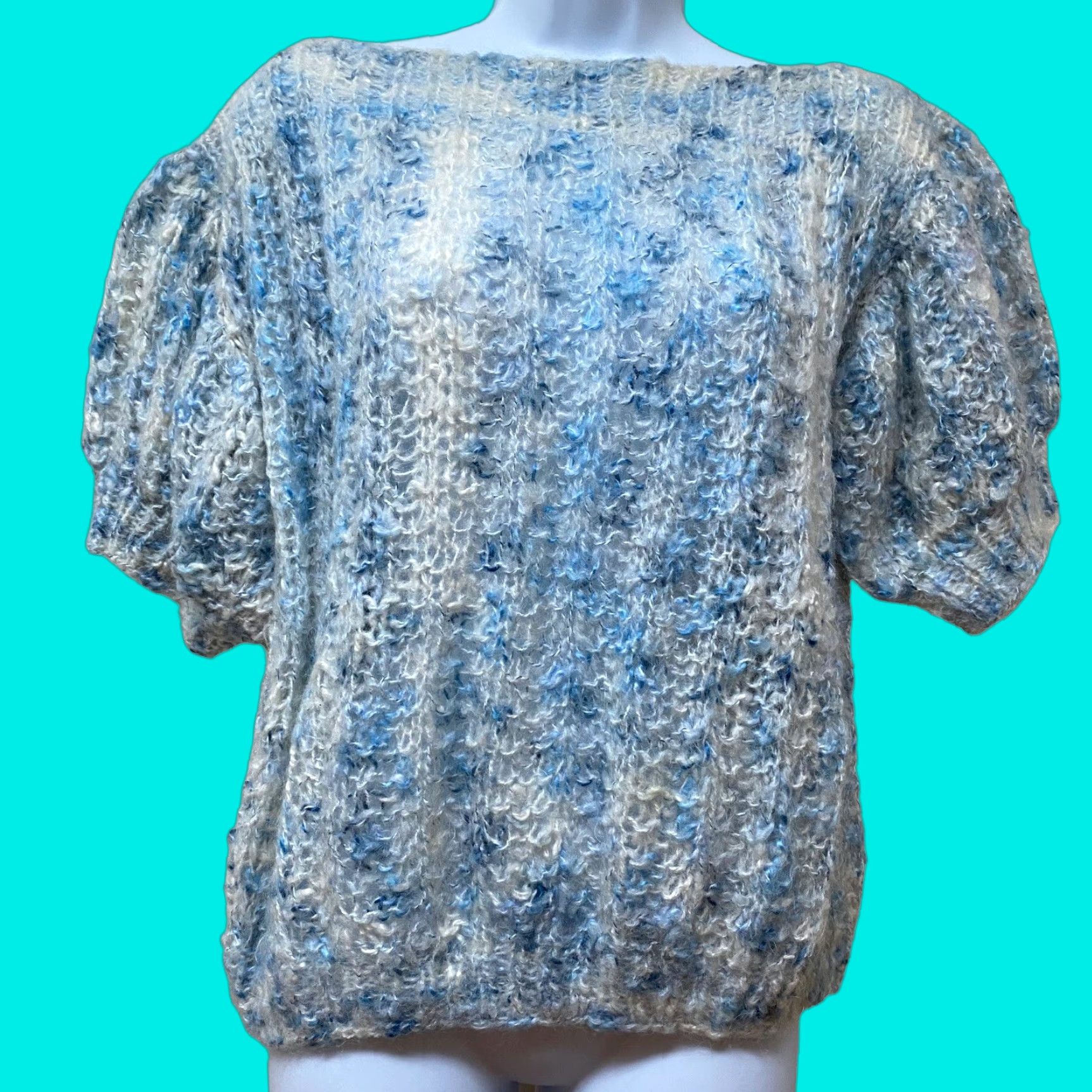 Vintage Vintage Handmade Knit Crochet Sweater Blue Ethnic Puff Sleeve Casual M/L Womens Size M / US 6-8 / IT 42-44 - 1 Thumbnail