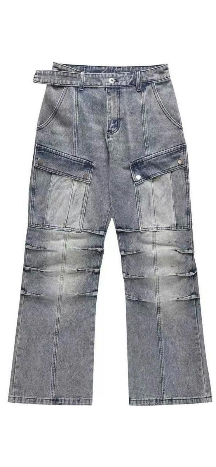 Jean Ribbed Baggy Wide Leg Vintage Wash Cargo Denim Jeans Size US 28 / EU 44 - 6 Thumbnail