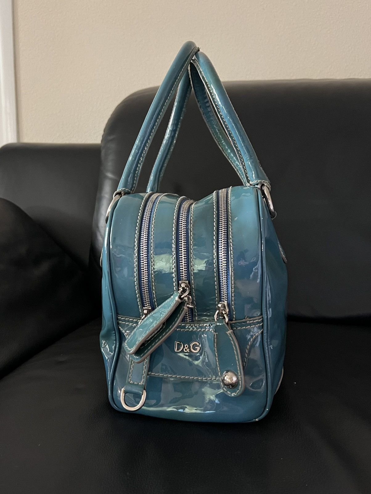 Dolce & Gabbana 2010s Dolce & Gabbana Blue Lily Multi Zips Bag Size ONE SIZE - 2 Thumbnail