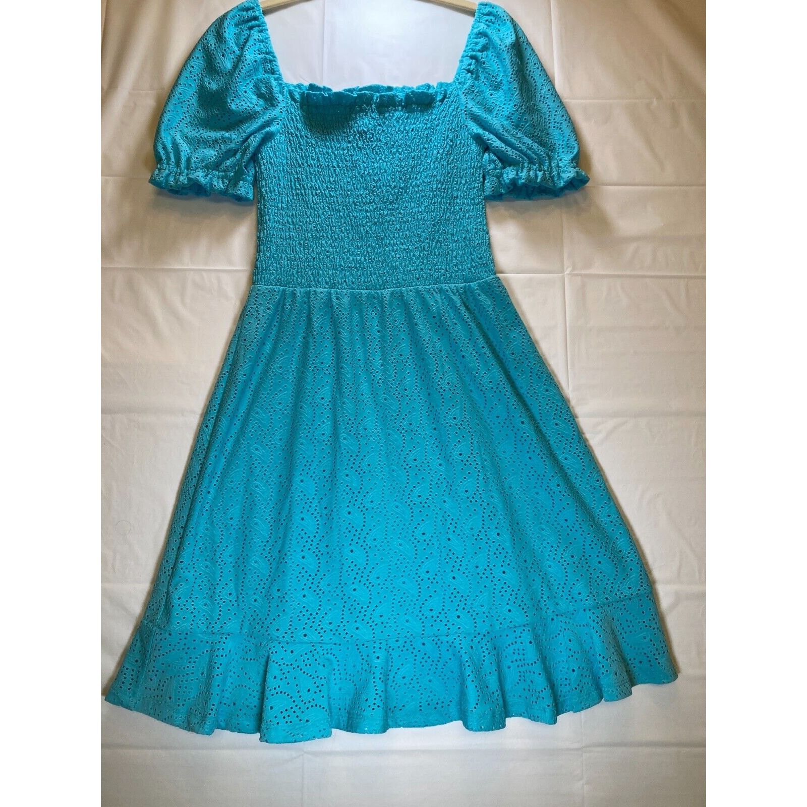Michael Kors MICHAEL KORS Womens Aqua Peasant Dress Pouf Sleeve Dress S Size S / US 4 / IT 40 - 2 Thumbnail