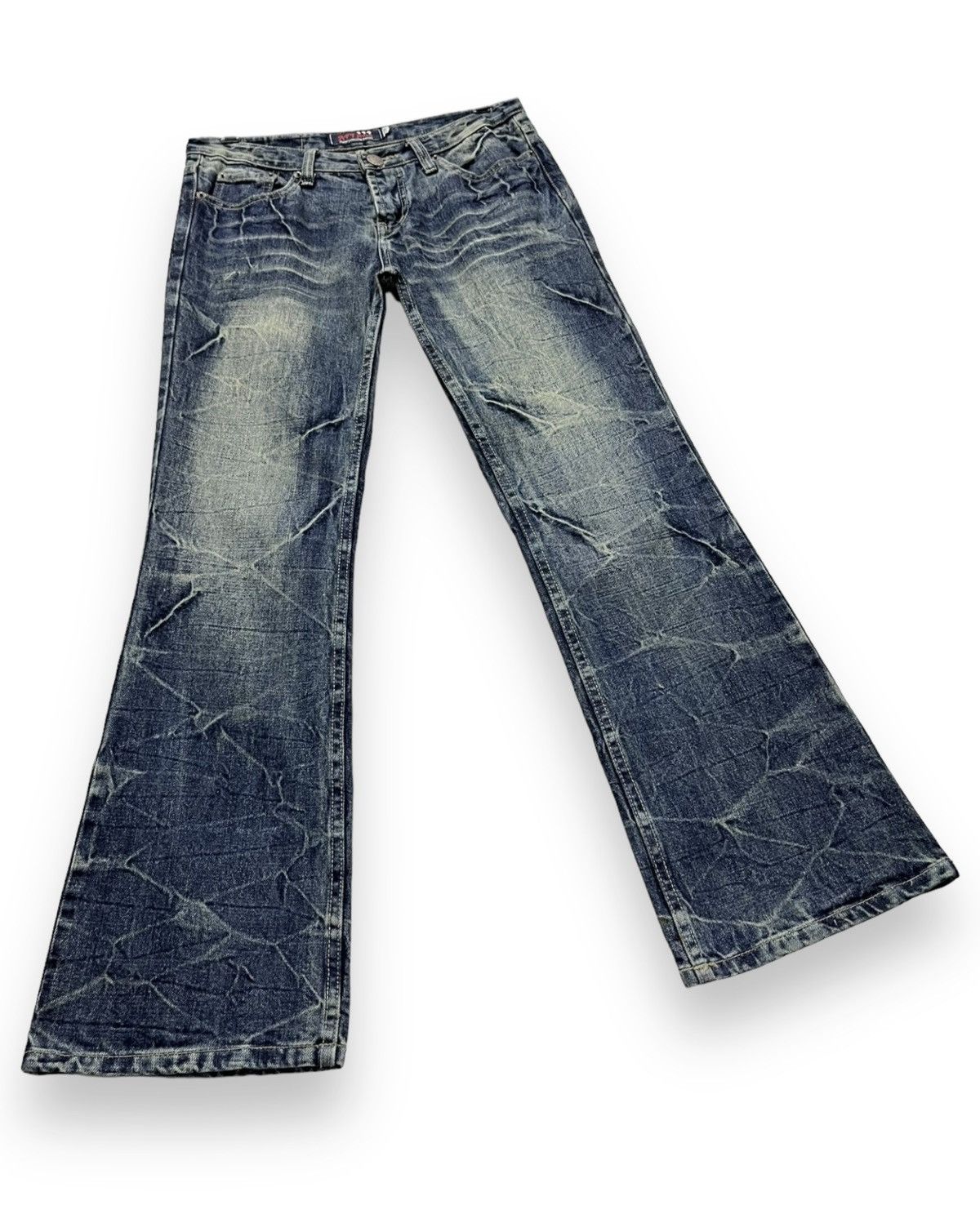 Indigo 🔥90’s AFRICA TARO Punk Whiskered Acid Wash Flare Jeans Size US 29 - 5 Thumbnail