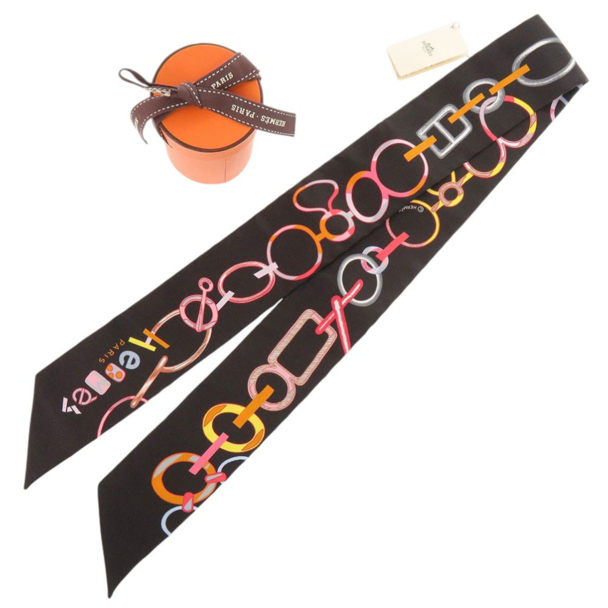 Hermes Unused Hermes Twilly Do Re Boucles Silk Noir Scarf Muffler Black 0395HERMES Size ONE SIZE - 1 Thumbnail