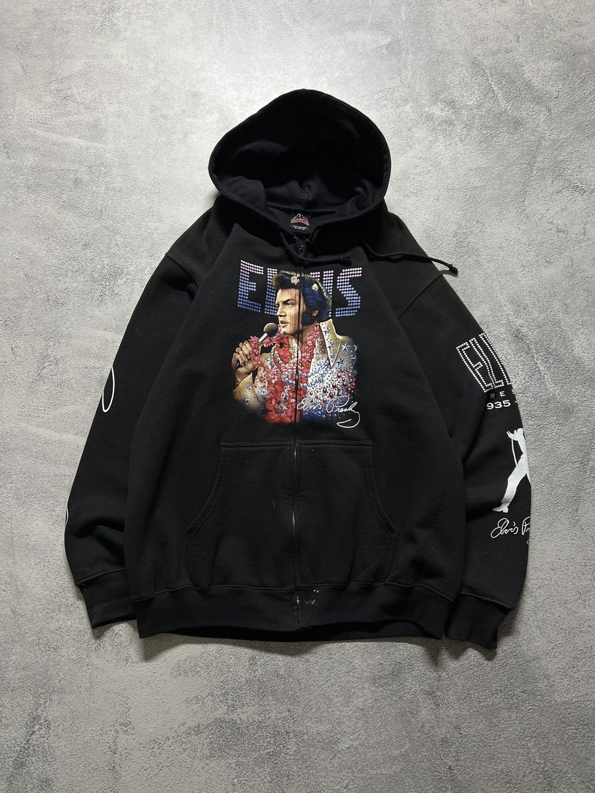 Band Tees × Vintage Vintage Elvis Presley 🖤 Faded All Over Print Zip Hoodie 90’s Size US XL / EU 56 / 4 - 4 Thumbnail