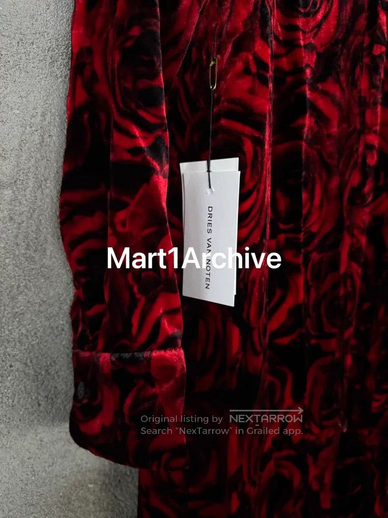 Dries Van Noten DRIES VAN NOTEN Red Velvet Rose Dress Coat Size XXS / US 00 / IT 34 - 4 Thumbnail