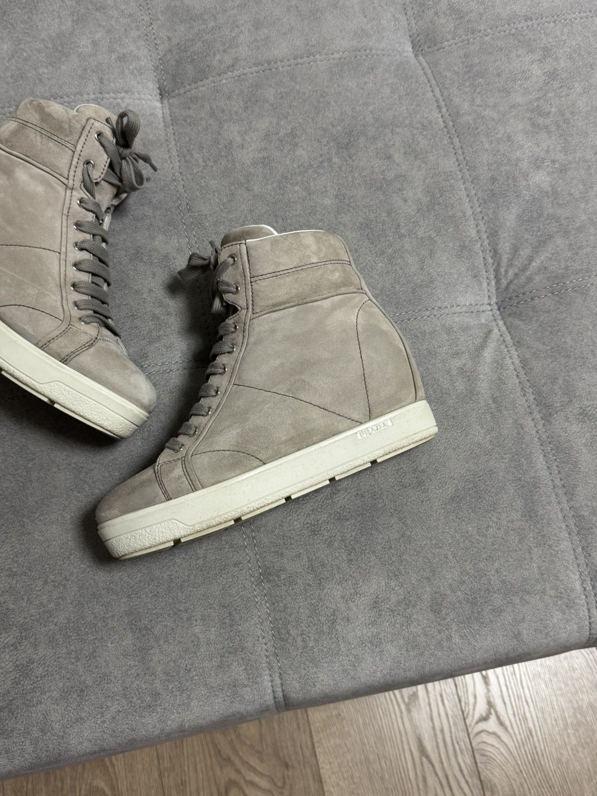 Prada Prada Women's Suede High Top Wedge Half Ankle Boots Z4112 Size US 7.5 / IT 37.5 - 4 Thumbnail
