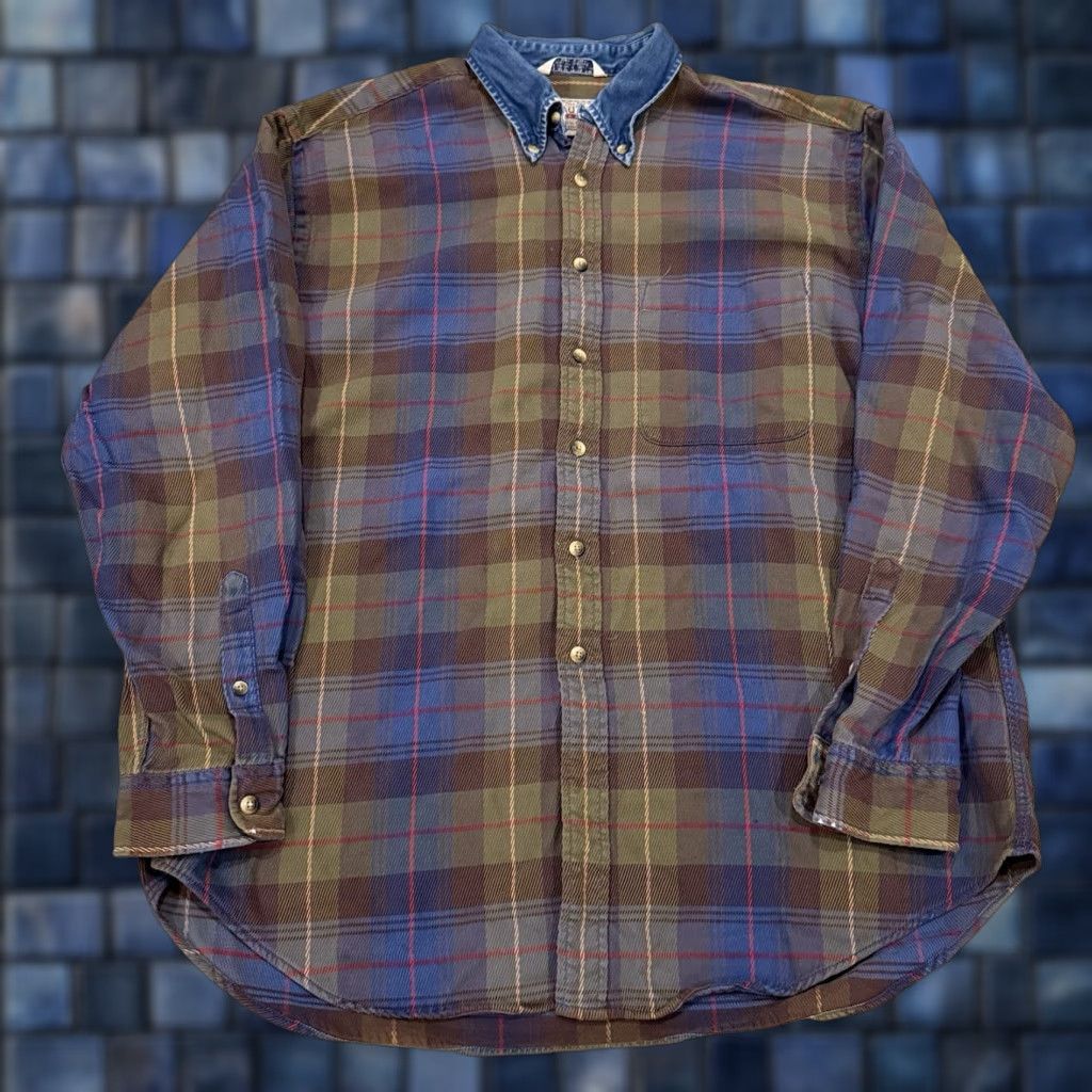 Nautica VINTAGE Nautica Plaid Button-Up Denim Collar Mens XL USA Made Preppy Size US XL / EU 56 / 4 - 1 Thumbnail