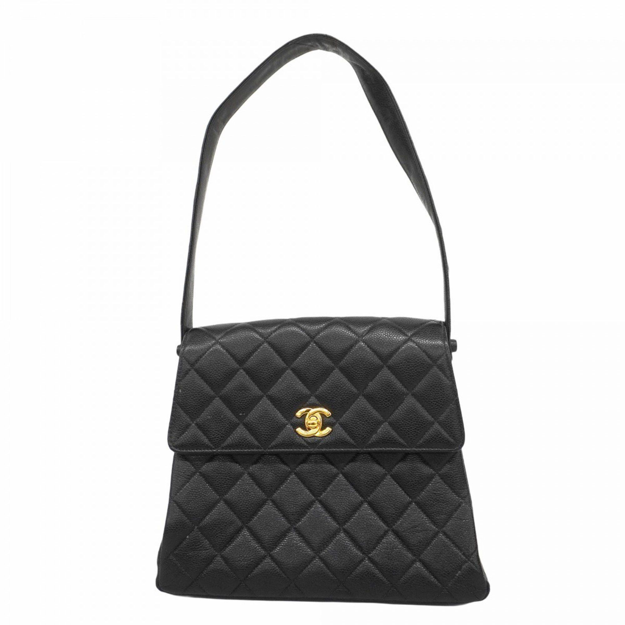 Chanel Shoulder Bag Matelasse Caviar Skin Black Women's