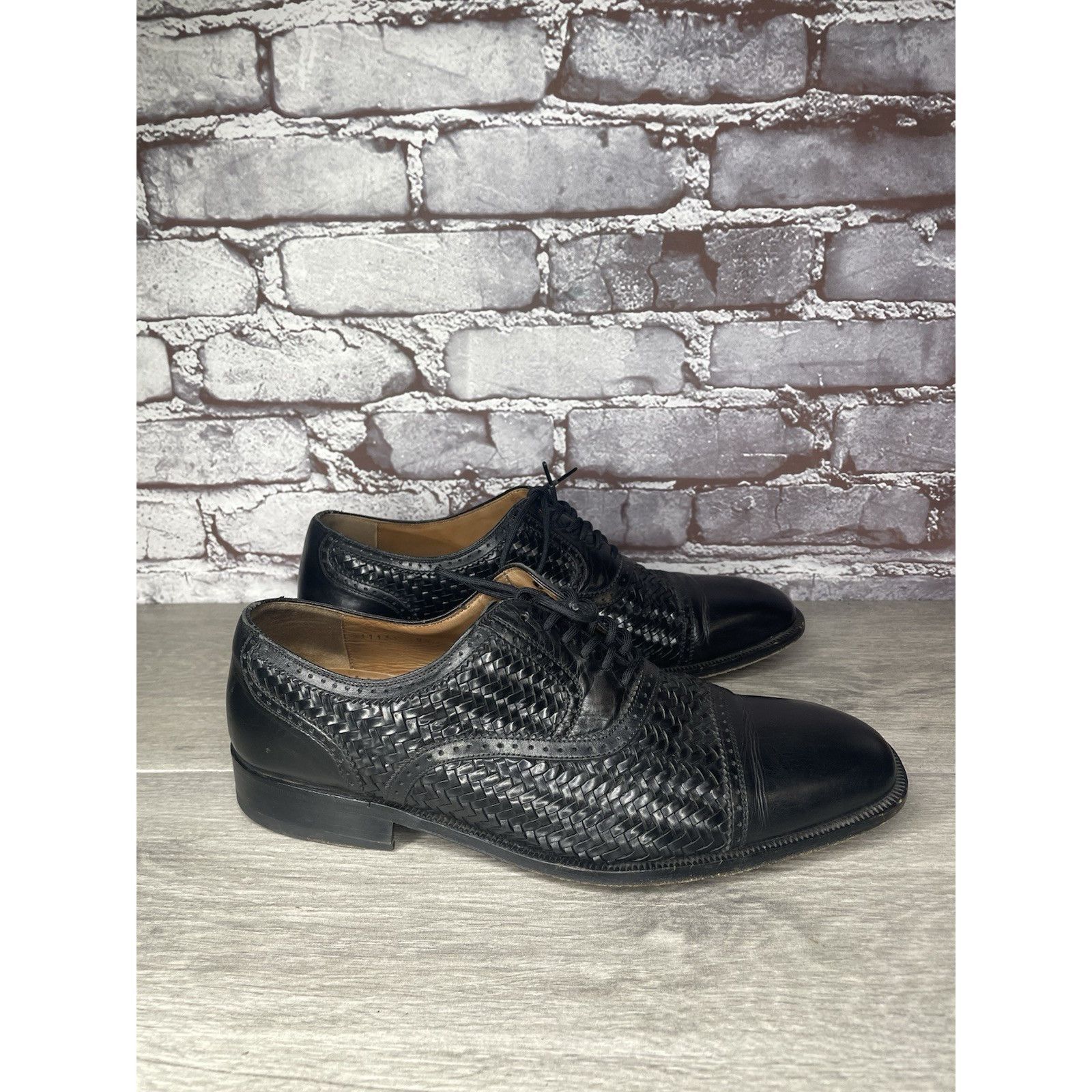 Magnanni Magnanni Black Leather Basketweaves Woven Lace Dress Shoes M Size US 8.5 / EU 41-42 - 15 Thumbnail