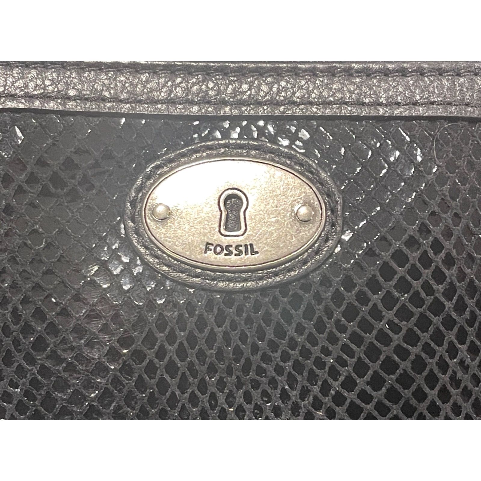Fossil Fossil Wristlet Embossed Black Leather Silver Faux Snakeskin Wallet Clutch Size ONE SIZE - 2 Thumbnail