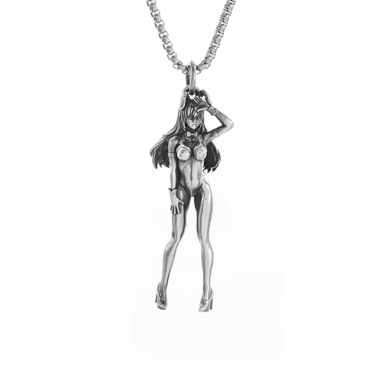 Jewelry x Vintage Gothic Punk Girl Necklace Chain in Silver, Men's