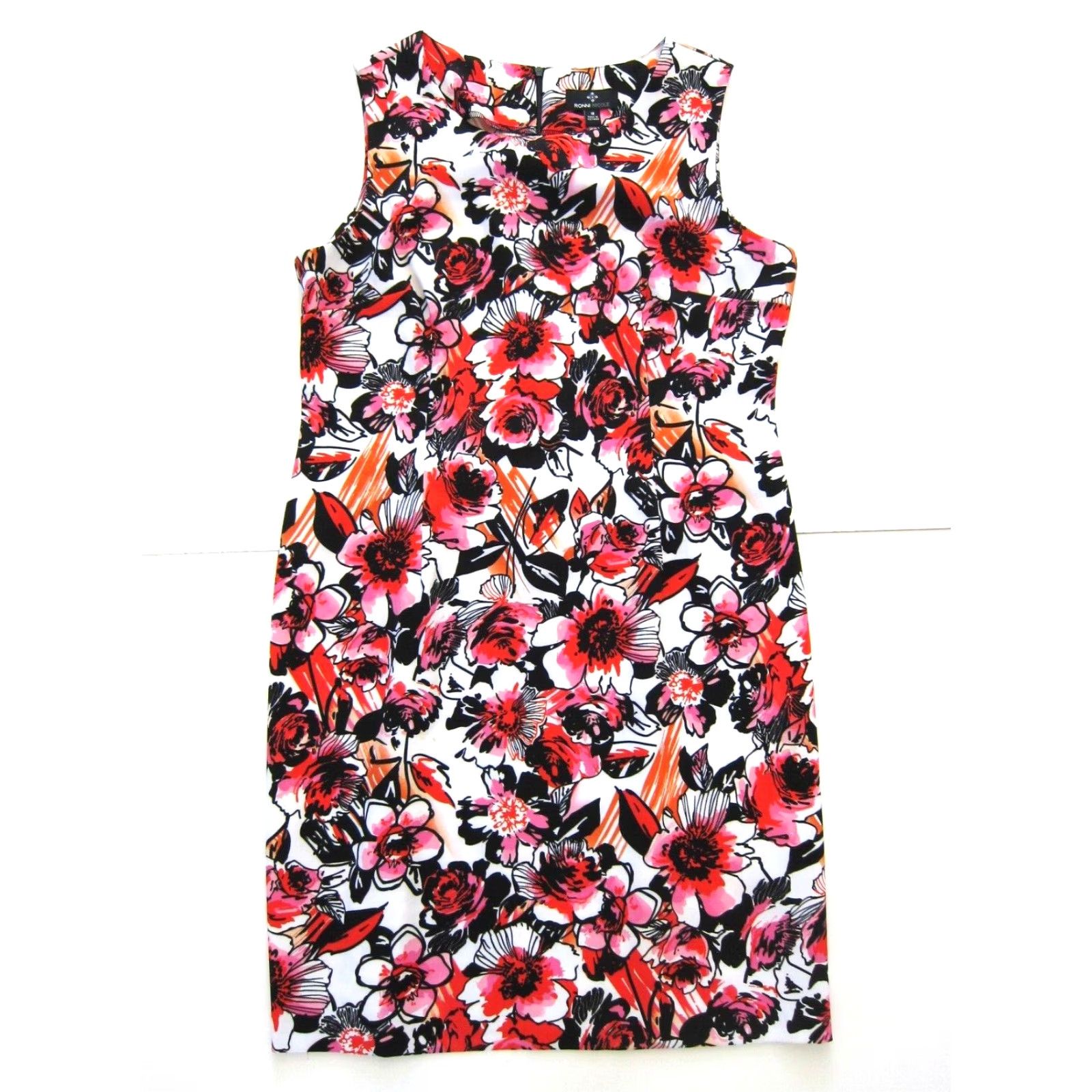 Pinko VINTAGE Ronni Nicole Black Pink Orange Floral Stretch Sheath Shift Tunic Tank Dress 18 Size XXL / US 16-18 / IT 52-54 - 2 Thumbnail