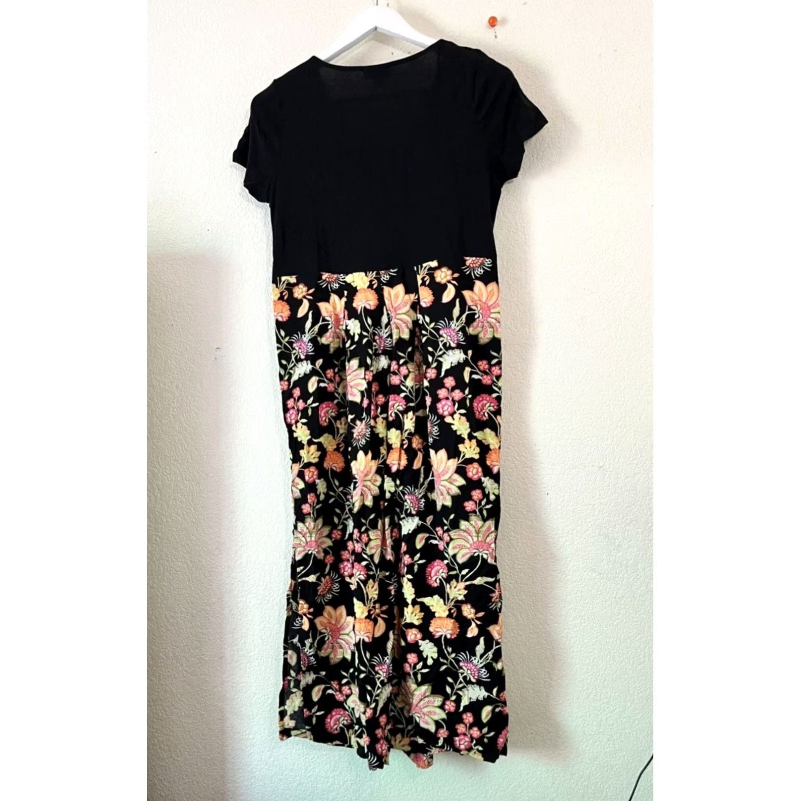 J. Jill J. Jill Womens Black Floral Midi Dress V-Neck Short Sleeves Petite Small Summer Size 28" / US 6 / IT 42 - 4 Thumbnail