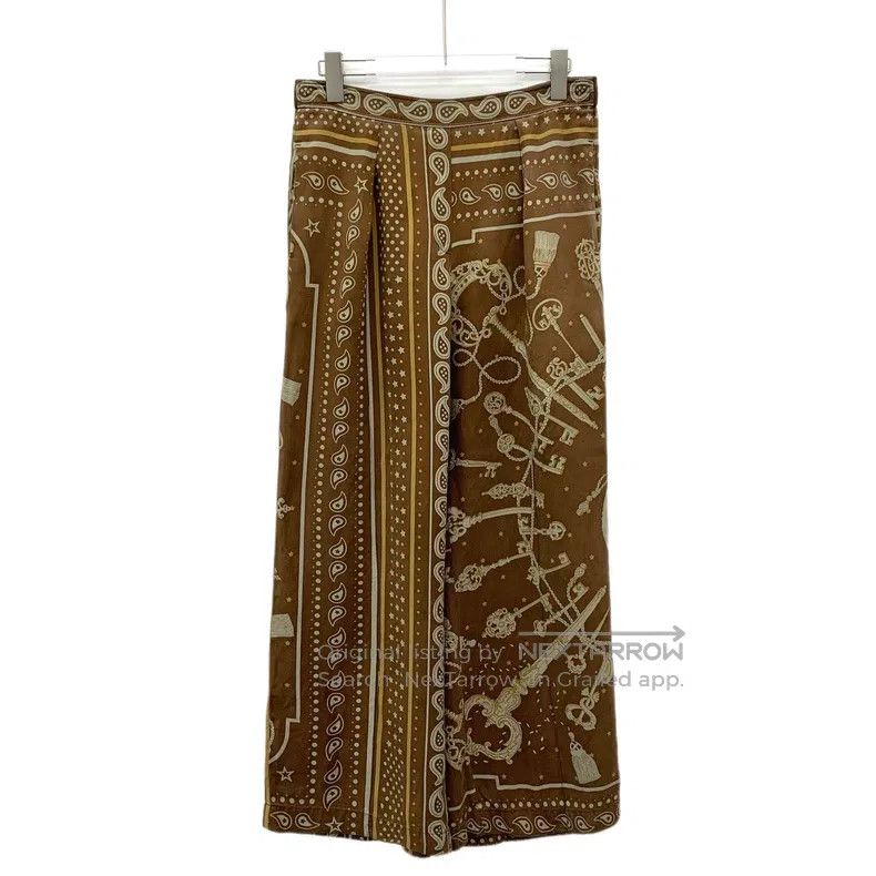 Hermes Brown Silk Polka Dot Printed Pleated Skirt