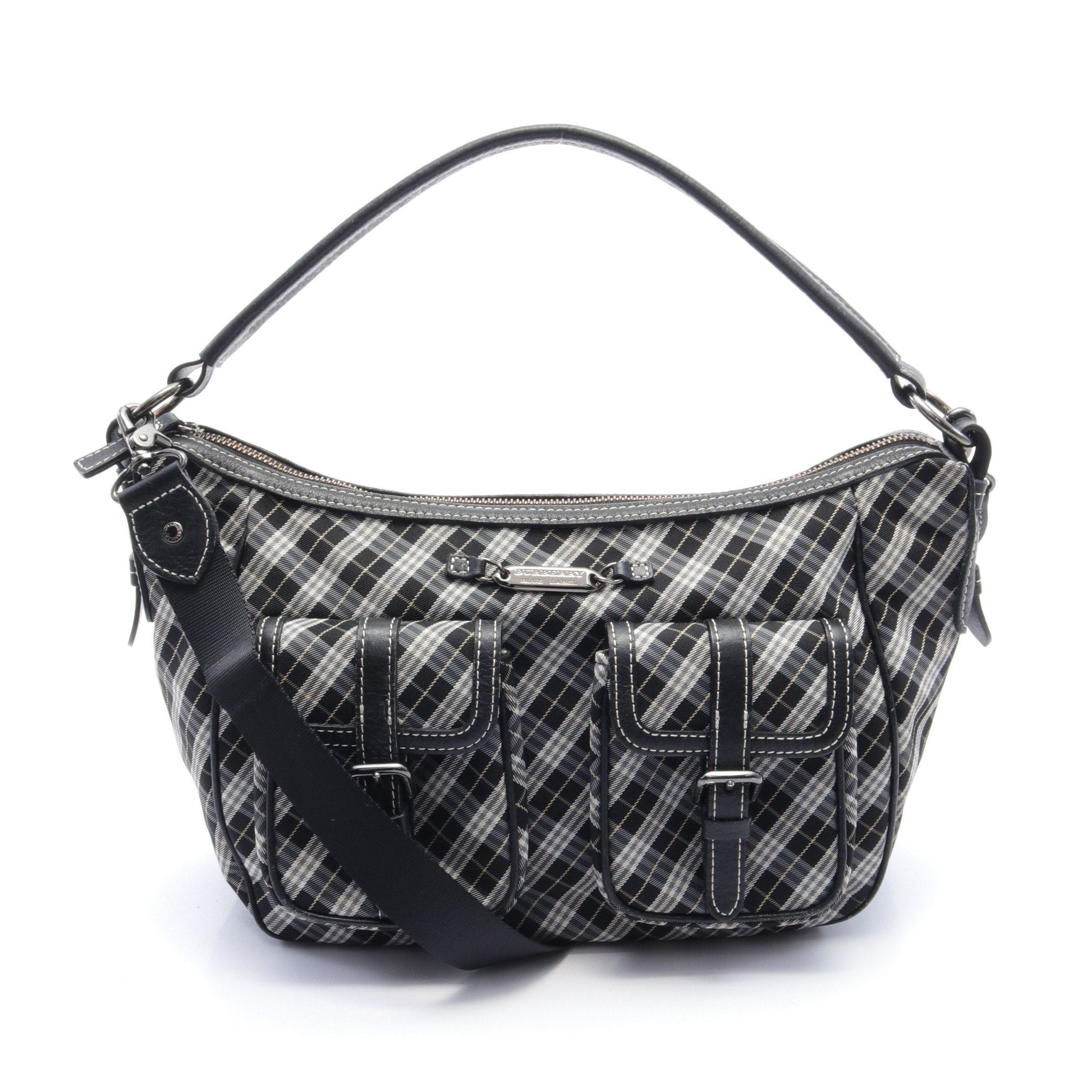 image of Burberry Handbag Check Nylon Leather Black Gray 2Way, Women's